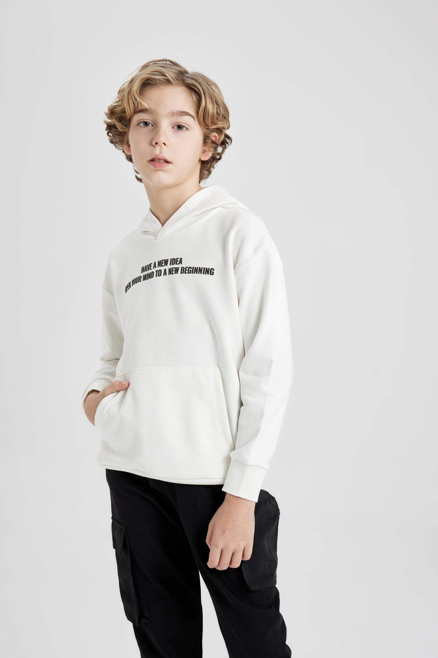 Erkek Çocuk Oversize Geniş Kalıp Kapüşonlu Baskılı Sweatshirt