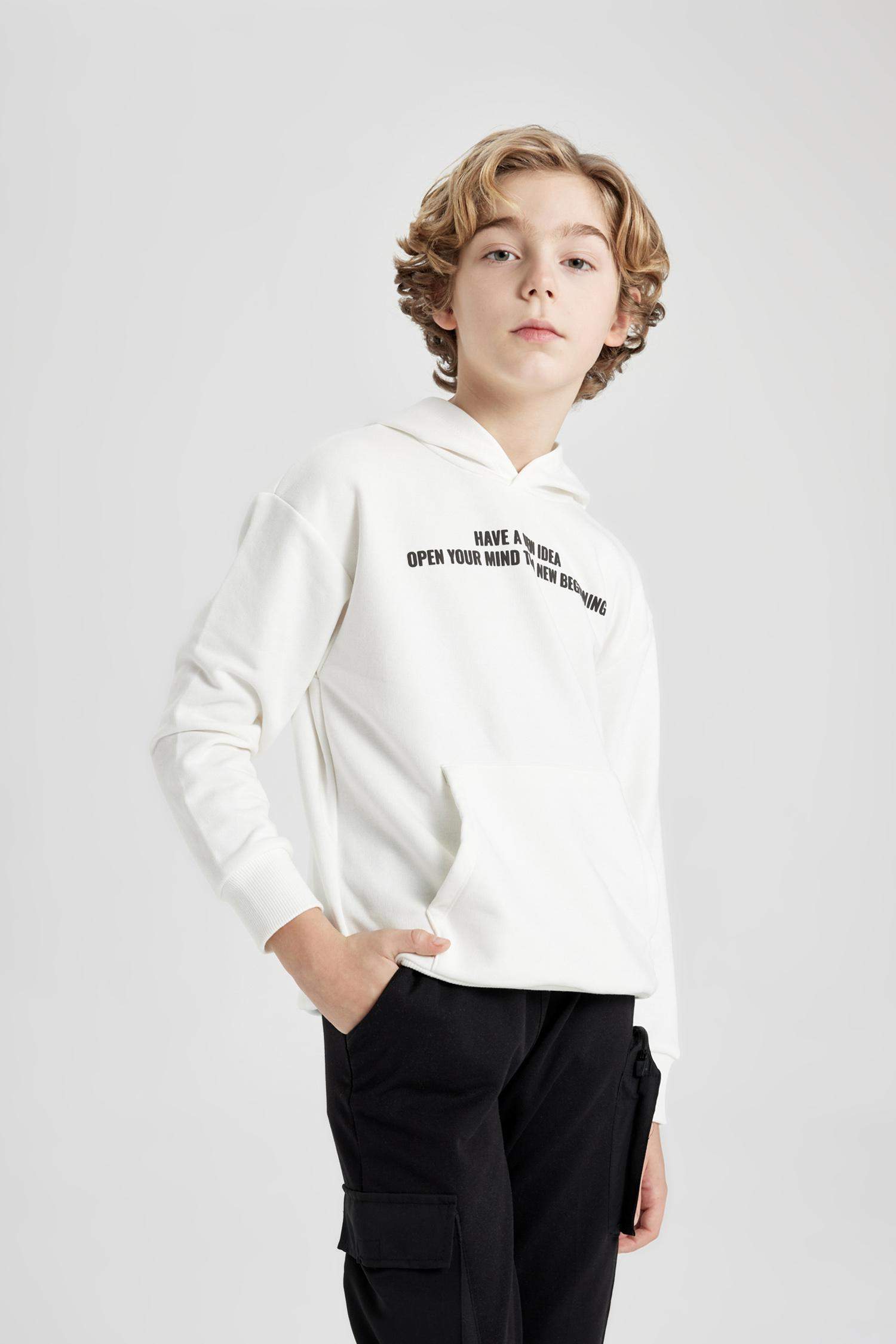 Erkek Çocuk Oversize Geniş Kalıp Kapüşonlu Baskılı Sweatshirt