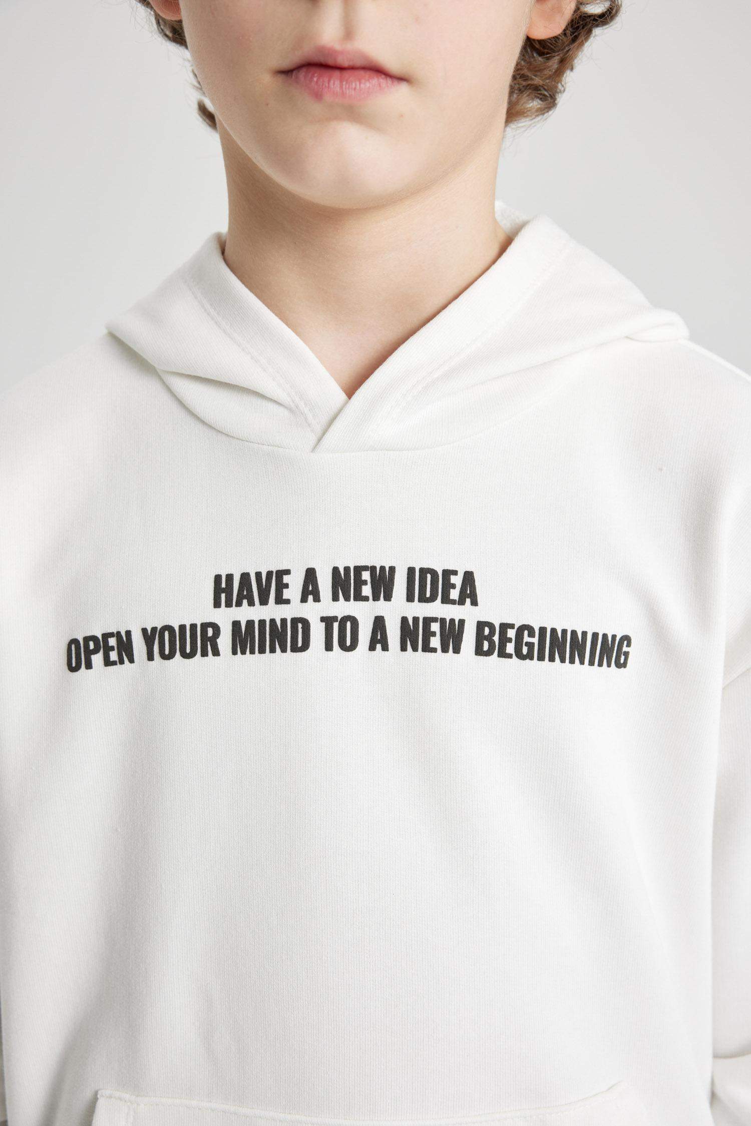 Erkek Çocuk Oversize Geniş Kalıp Kapüşonlu Baskılı Sweatshirt