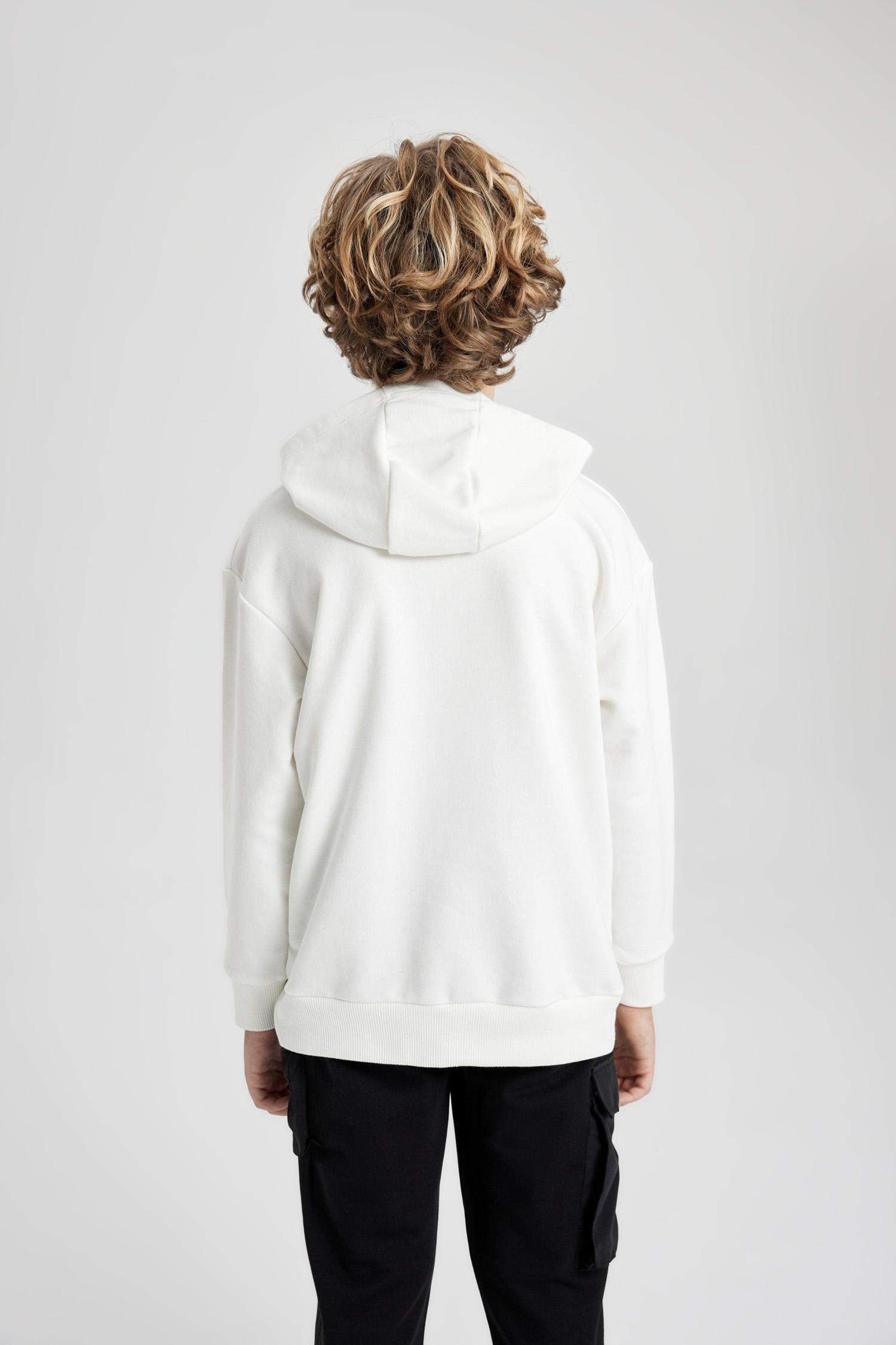 Erkek Çocuk Oversize Geniş Kalıp Kapüşonlu Baskılı Sweatshirt