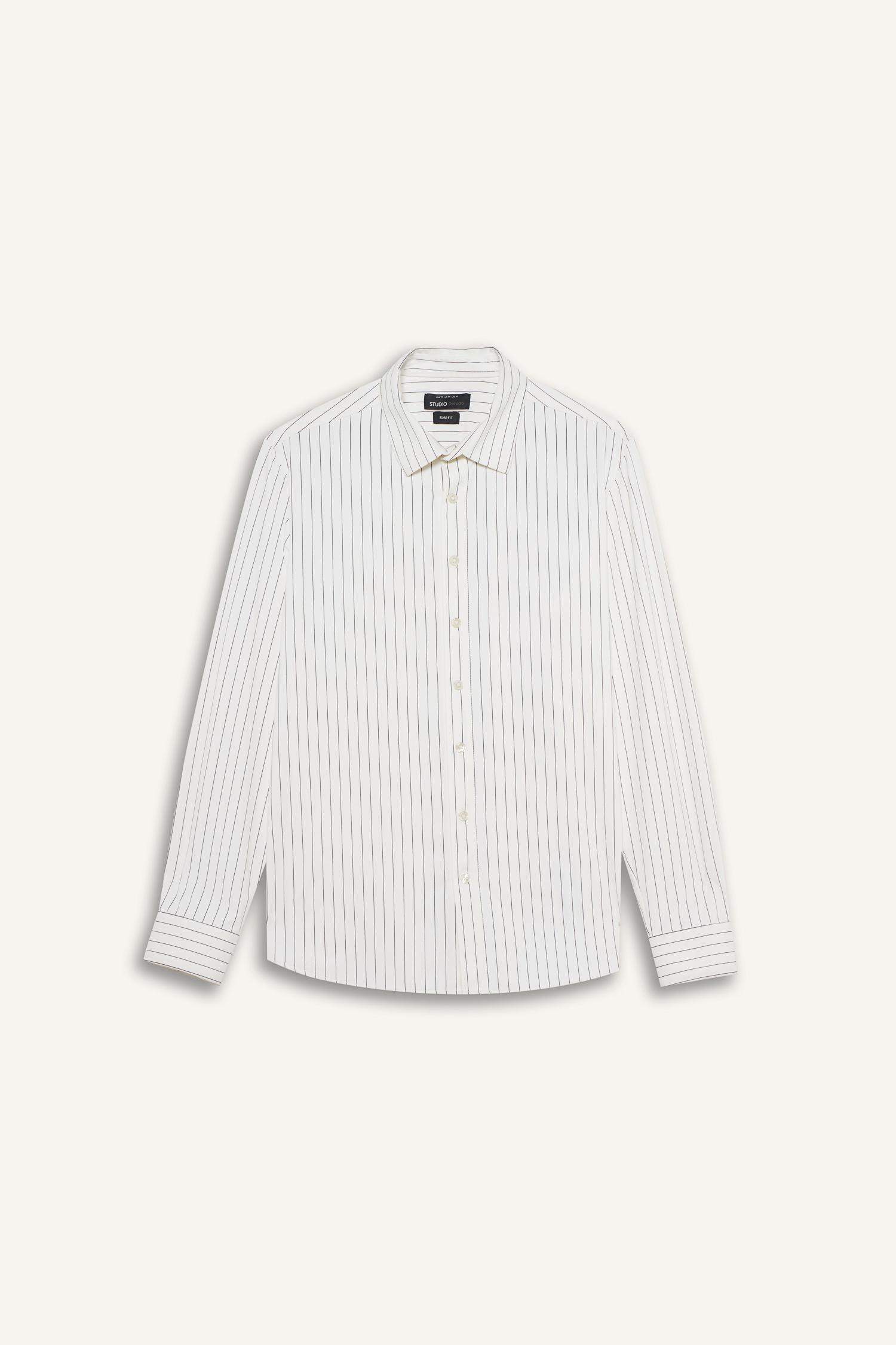 قميص كم طويل مخطط سليم فيت بياقة بولو