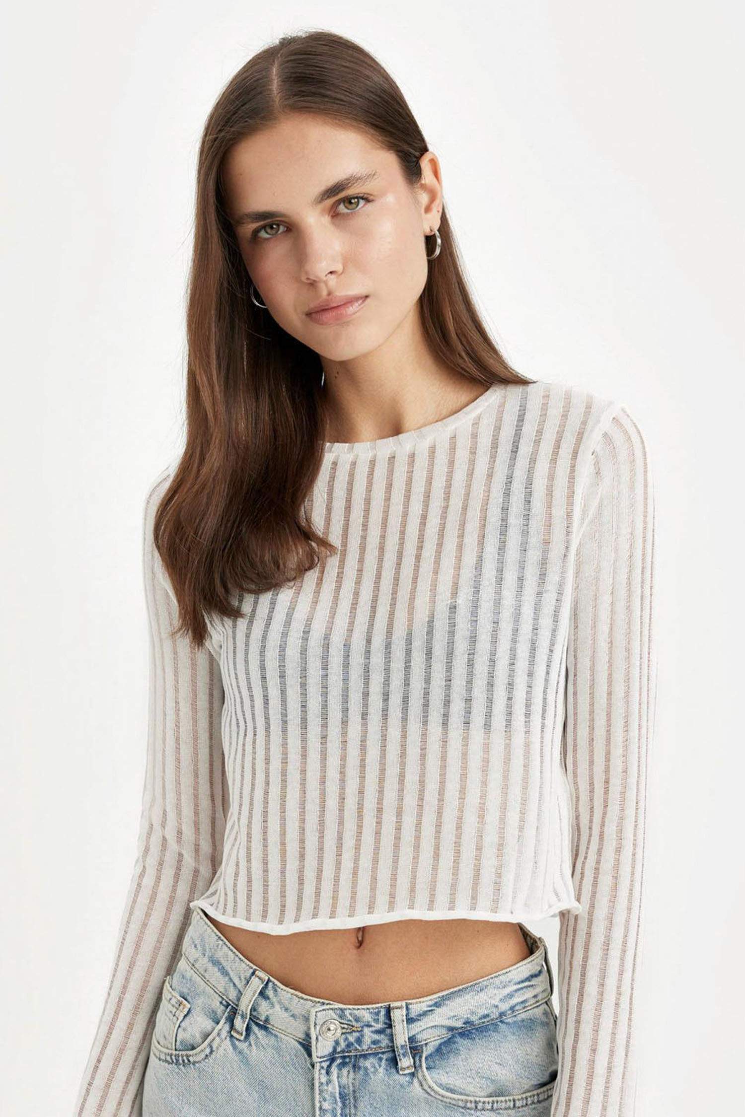 Regular Fit Crew Neck Camisole Long Sleeve T-Shirt