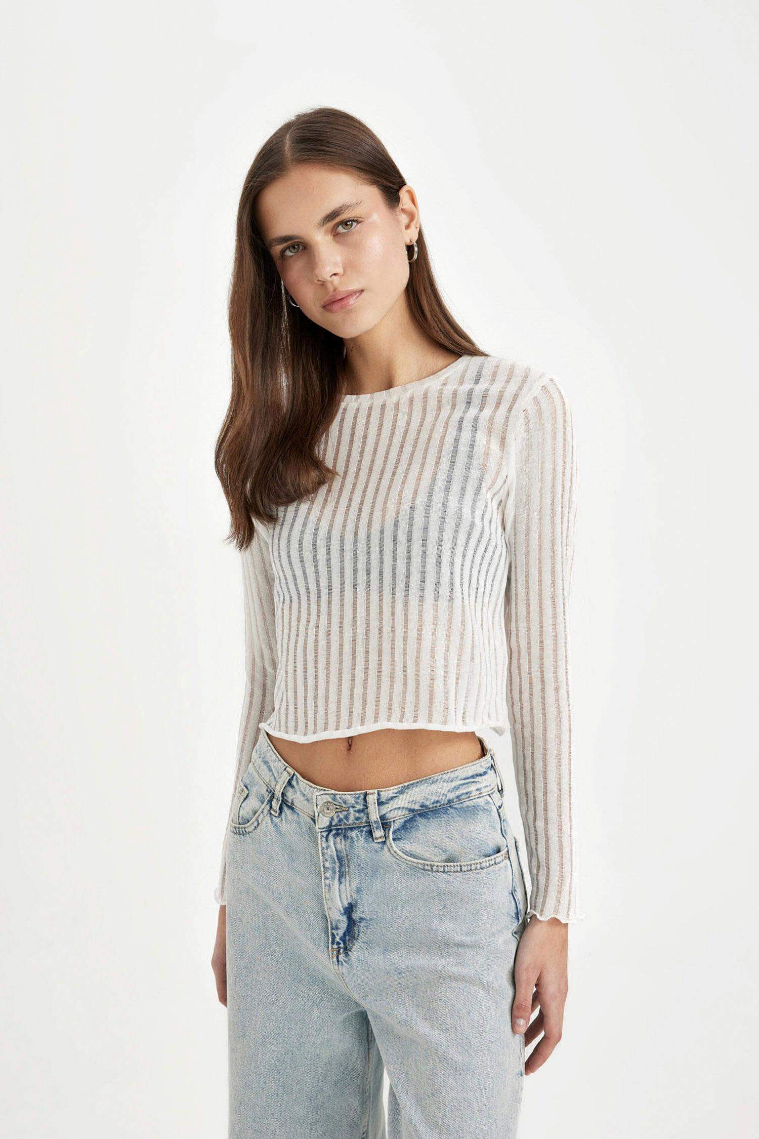 Regular Fit Crew Neck Camisole Long Sleeve T-Shirt
