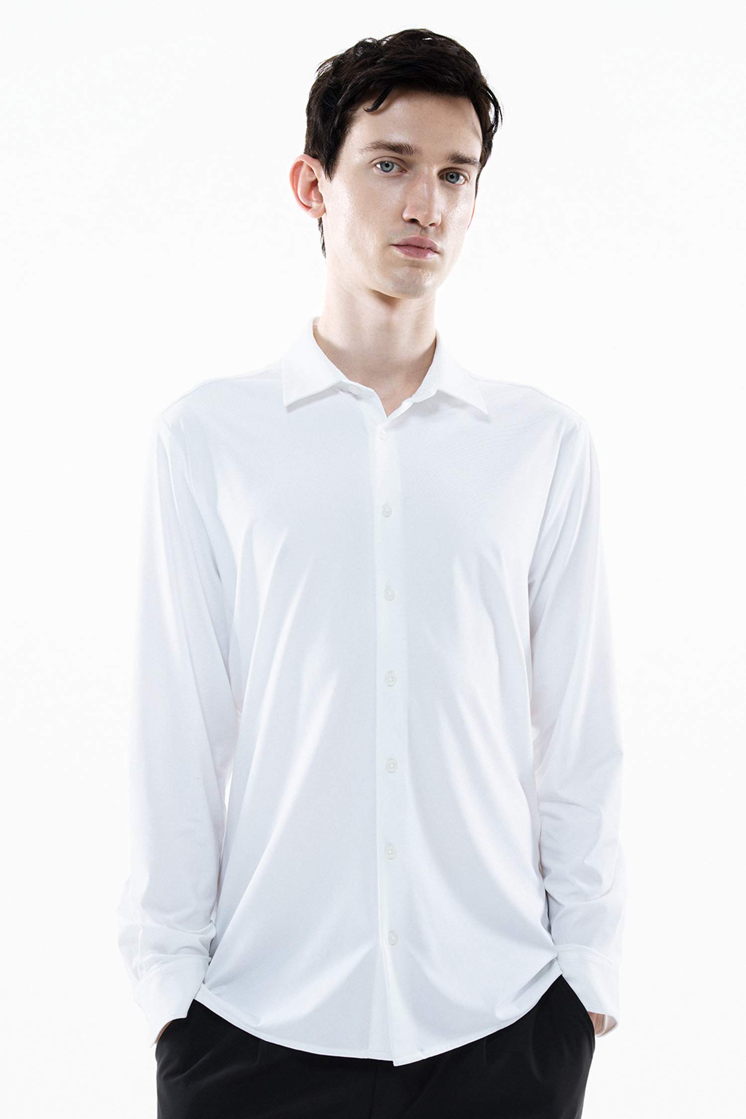 Chemise Slim Jersey Col Polo à Manches Longues