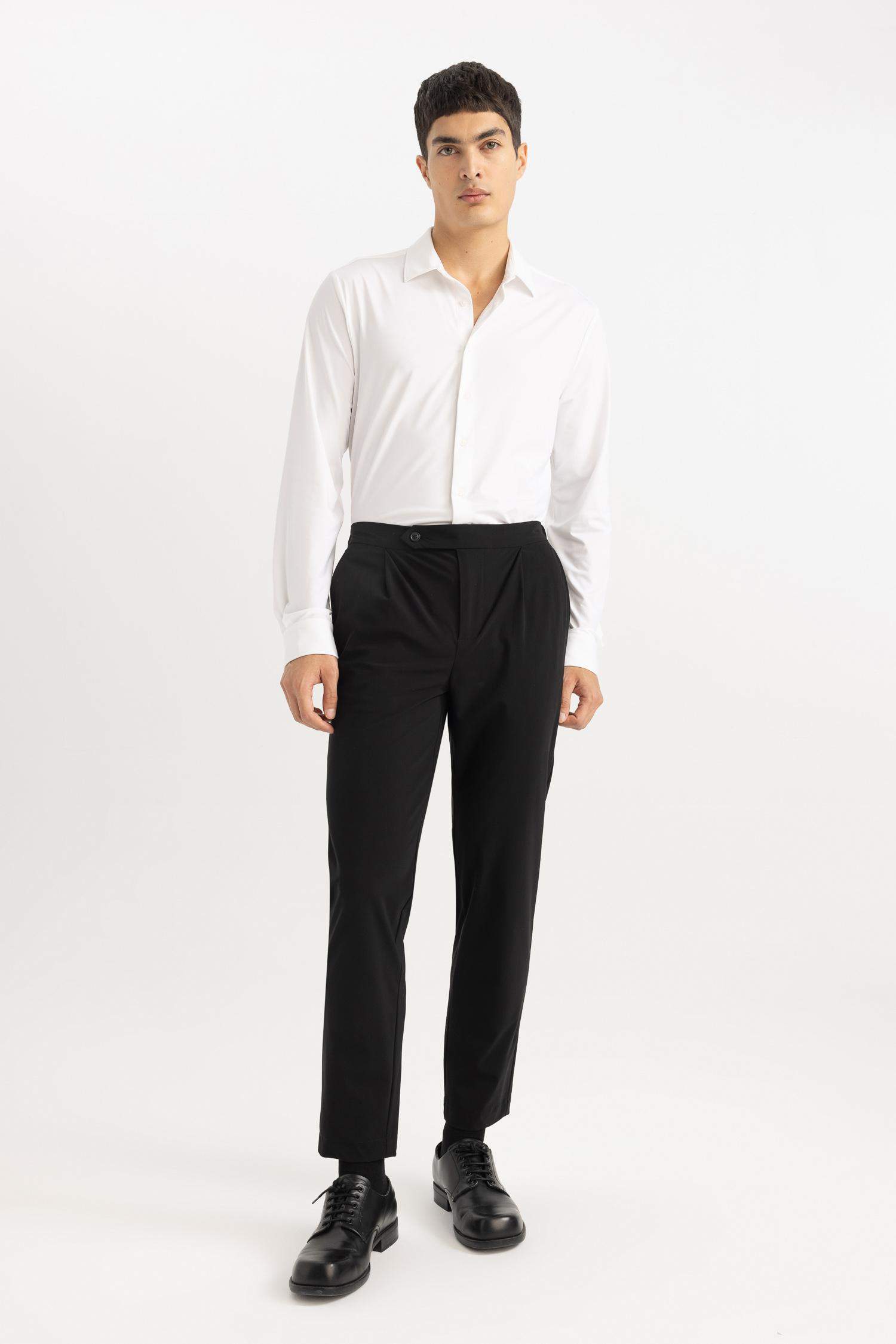 Slim Fit Dar Kesim Polo Yaka Esnek Kumaş Basic Düz Uzun Kollu Gömlek