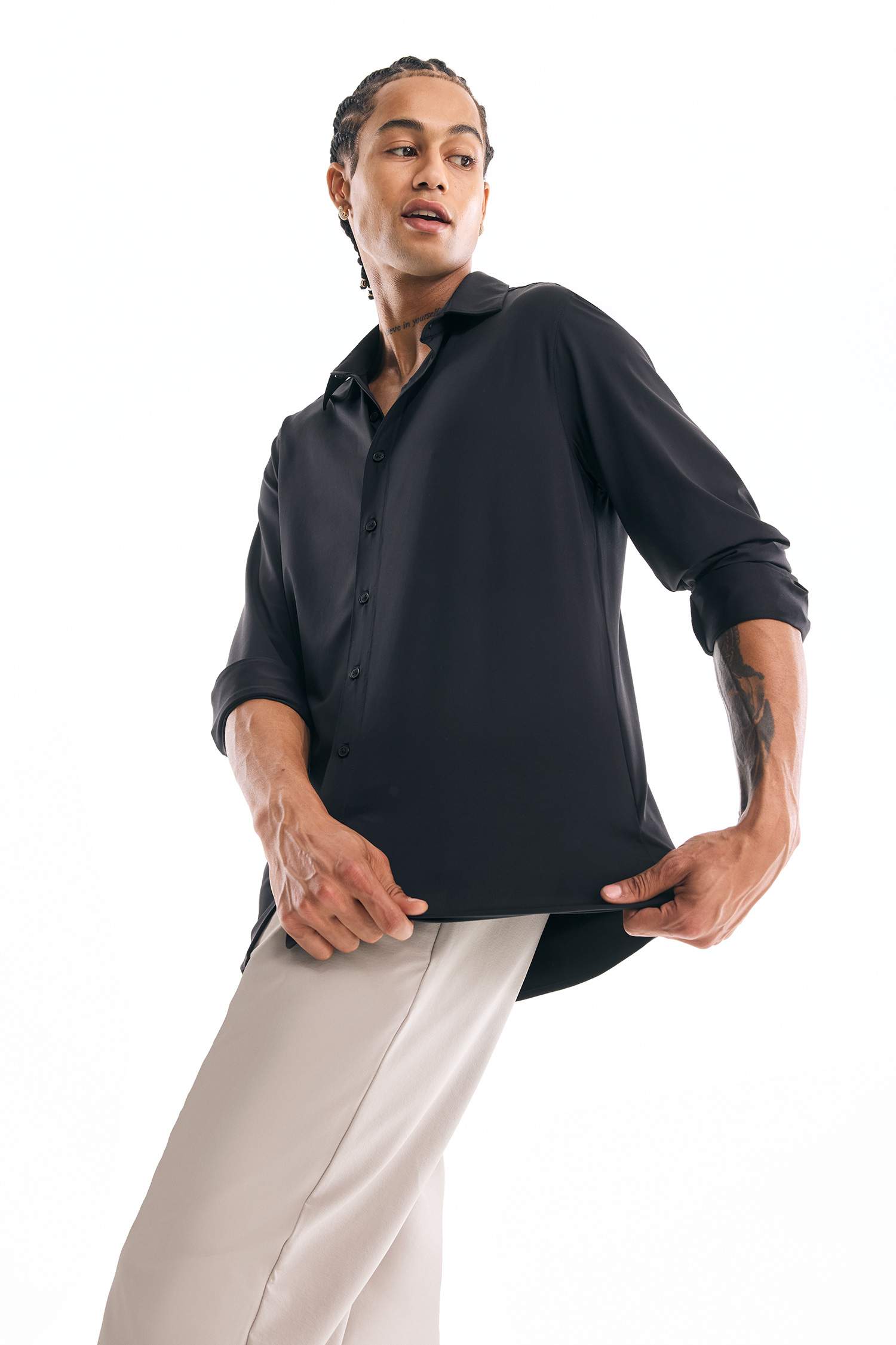Slim Fit Polo Collar Long Sleeve Shirt