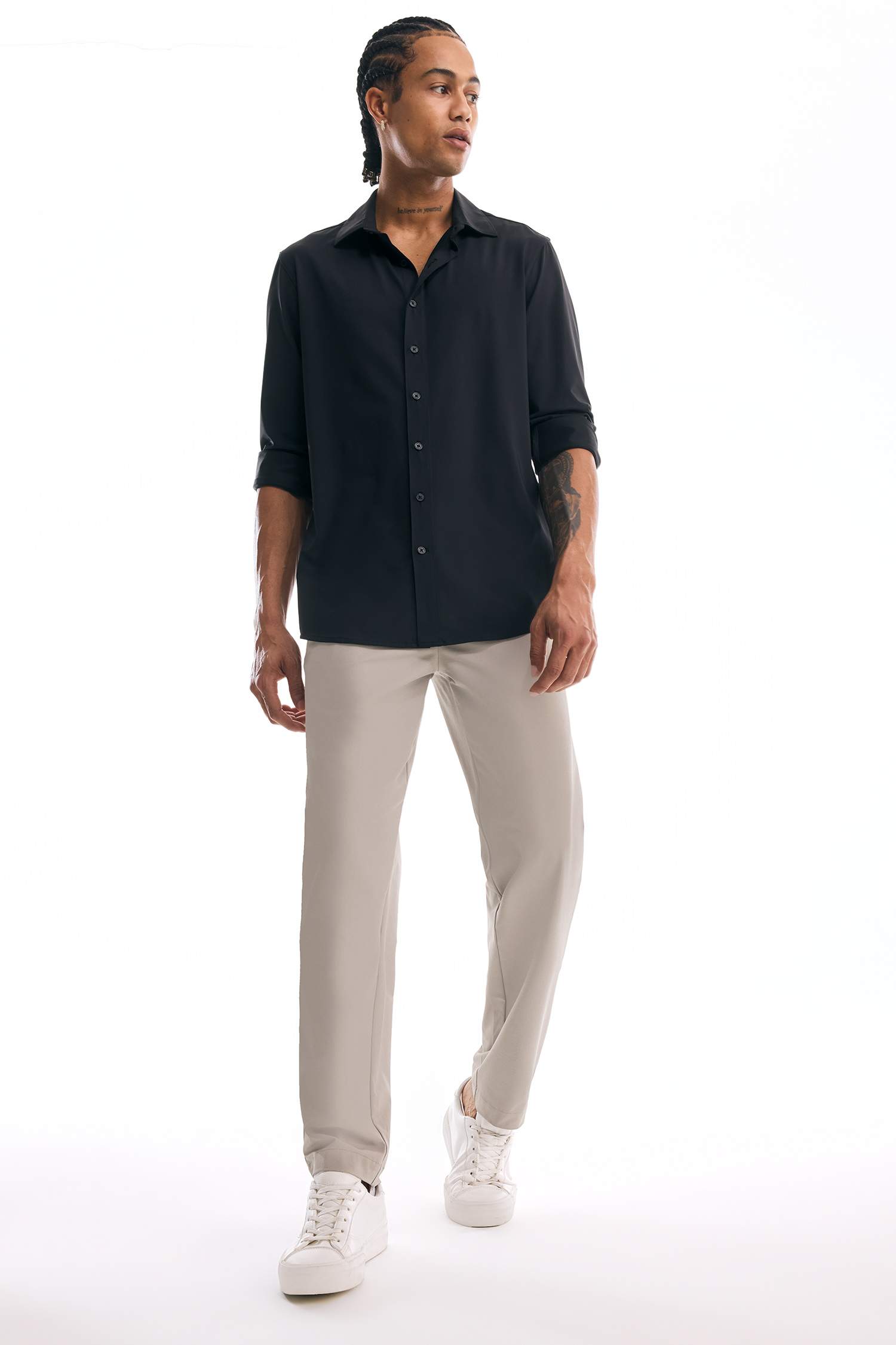 Slim Fit Polo Collar Long Sleeve Shirt