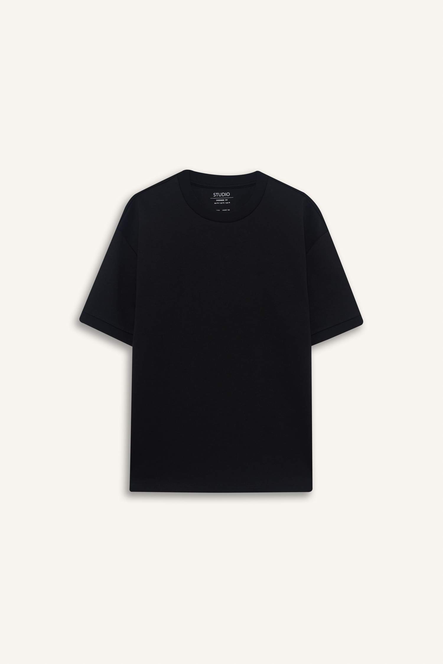 تيشيرت أسود نص كم اوفر سايز ثقيل برقبة مستديرة