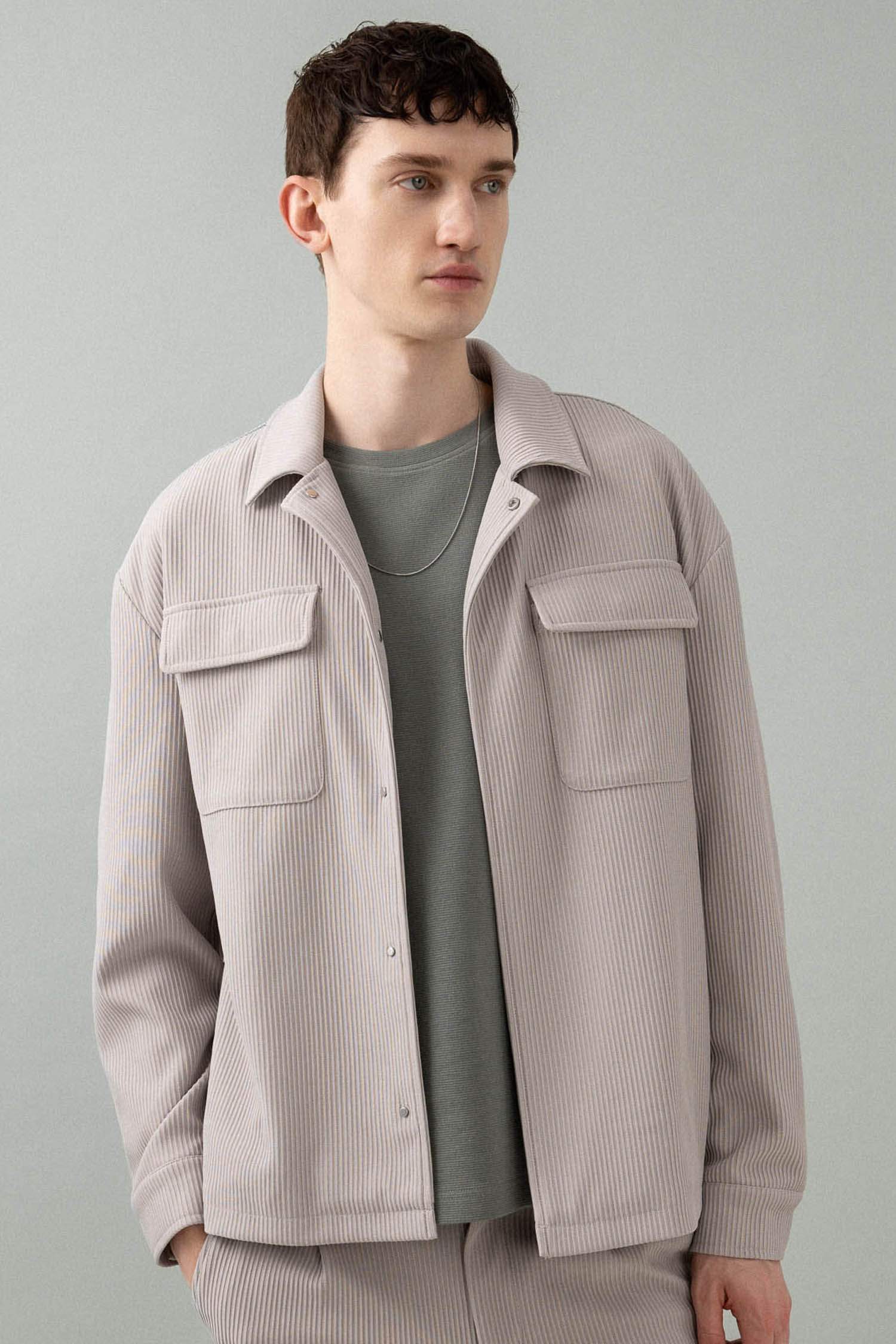 Relax Fit Gömlek Yaka Pilise Çıtçıtlı Cepli Gömlek Ceket