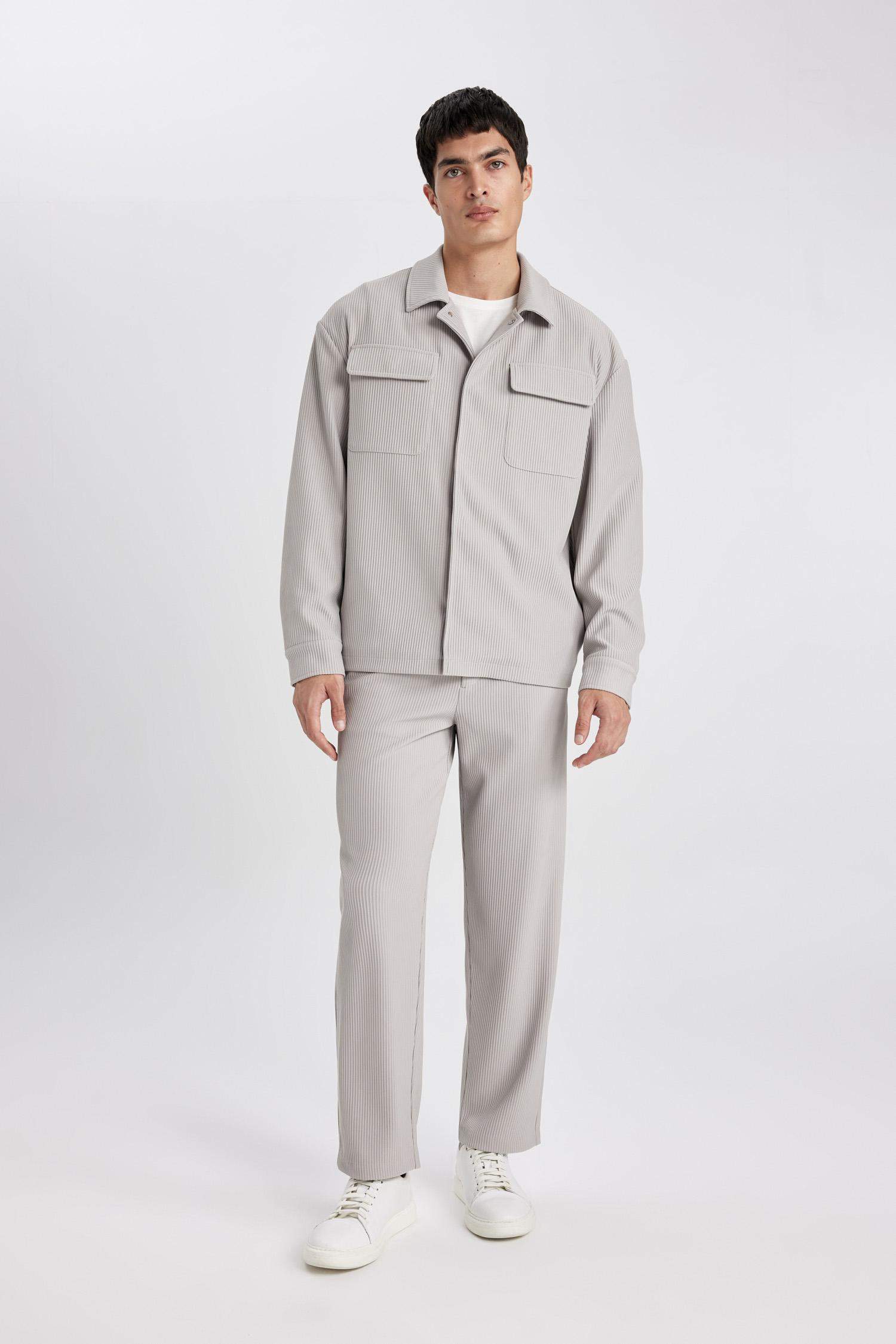 Relax Fit Gömlek Yaka Pilise Çıtçıtlı Cepli Gömlek Ceket