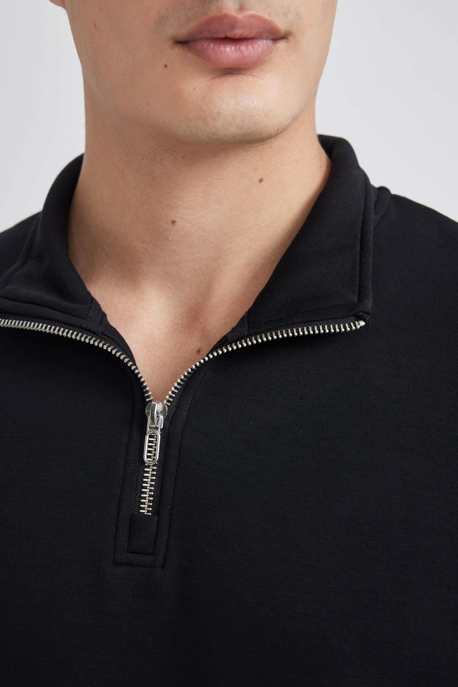 Regular Fit Stand Collar Half Zipper Heavy Fabric T-Shirt