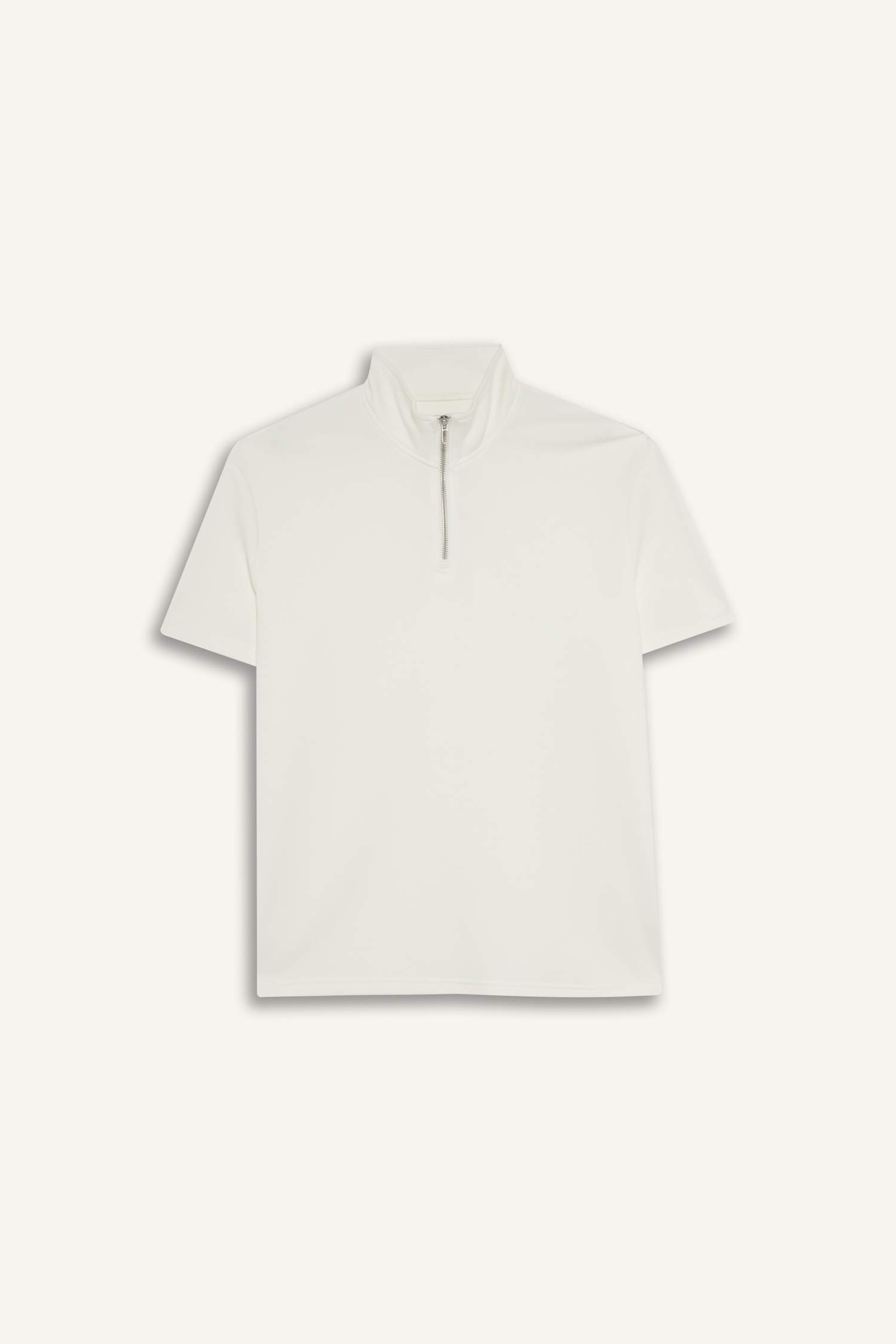 Regular Fit Dik Yaka Yarım Fermuarlı Modal Karışımlı Ağır Kumaş Kısa Kollu Tişört