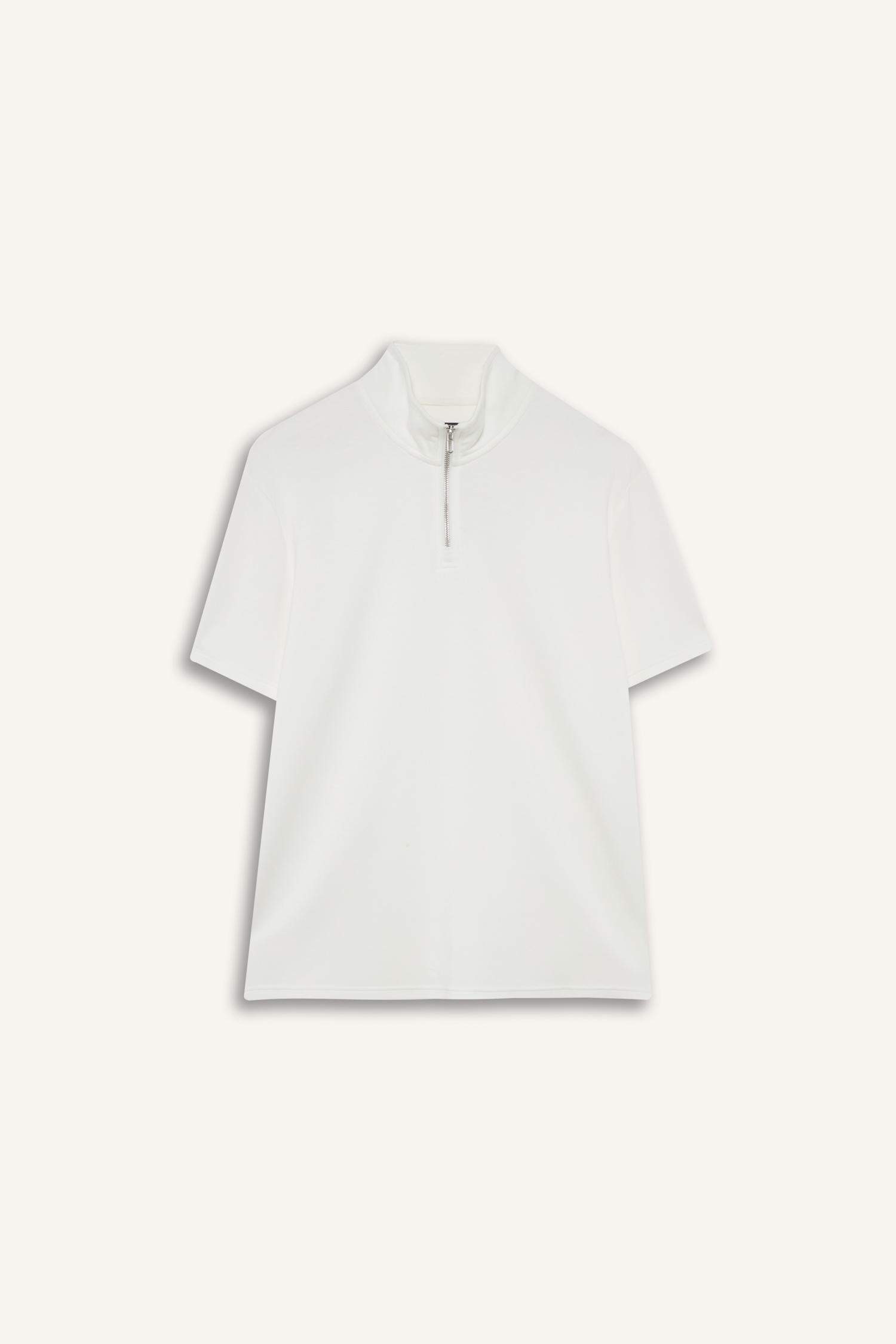 Regular Fit Stand Collar Short Sleeve Heavy Fabric T-Shirt