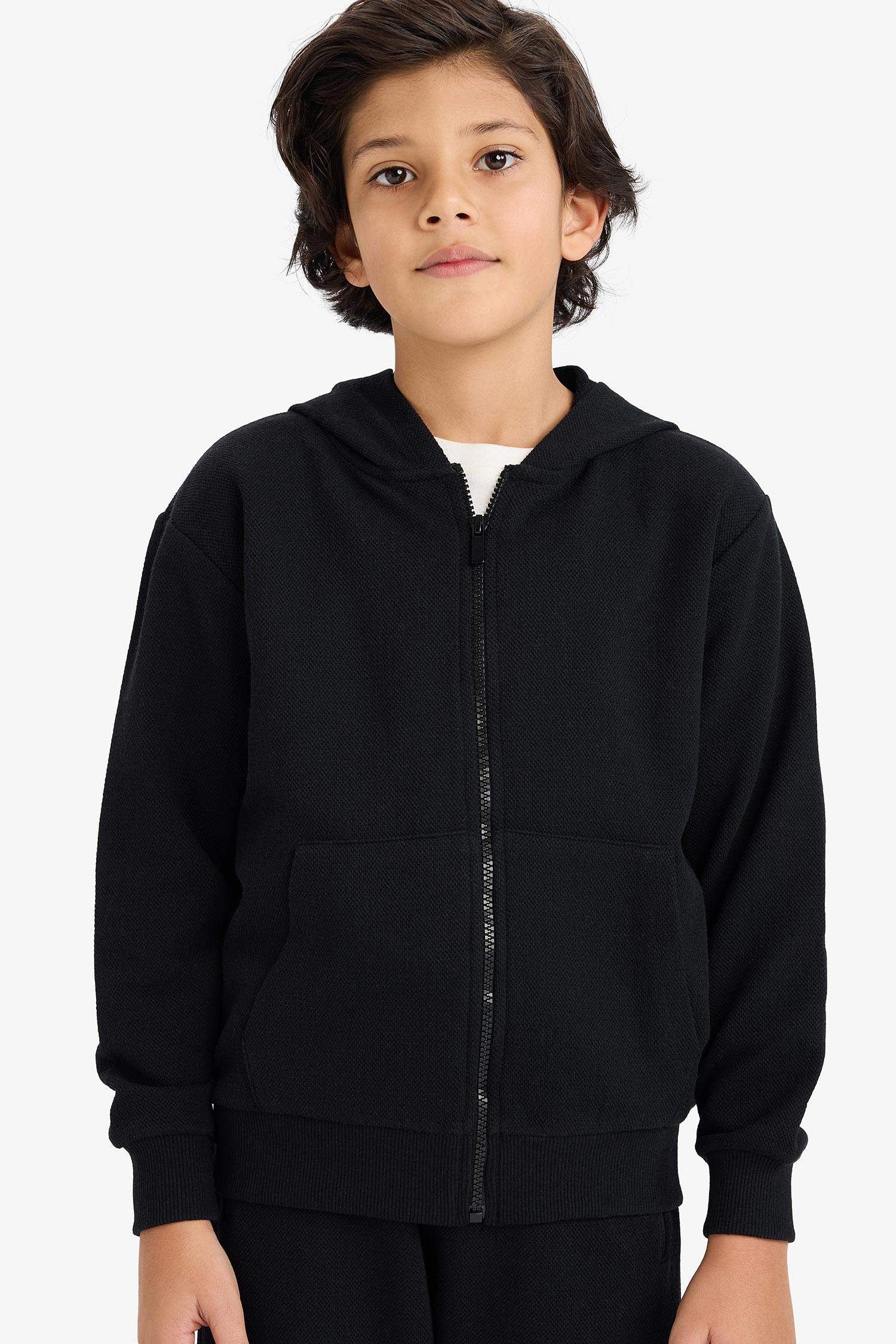 Erkek Çocuk Kapüşonlu Pike Fermuarlı Sweatshirt