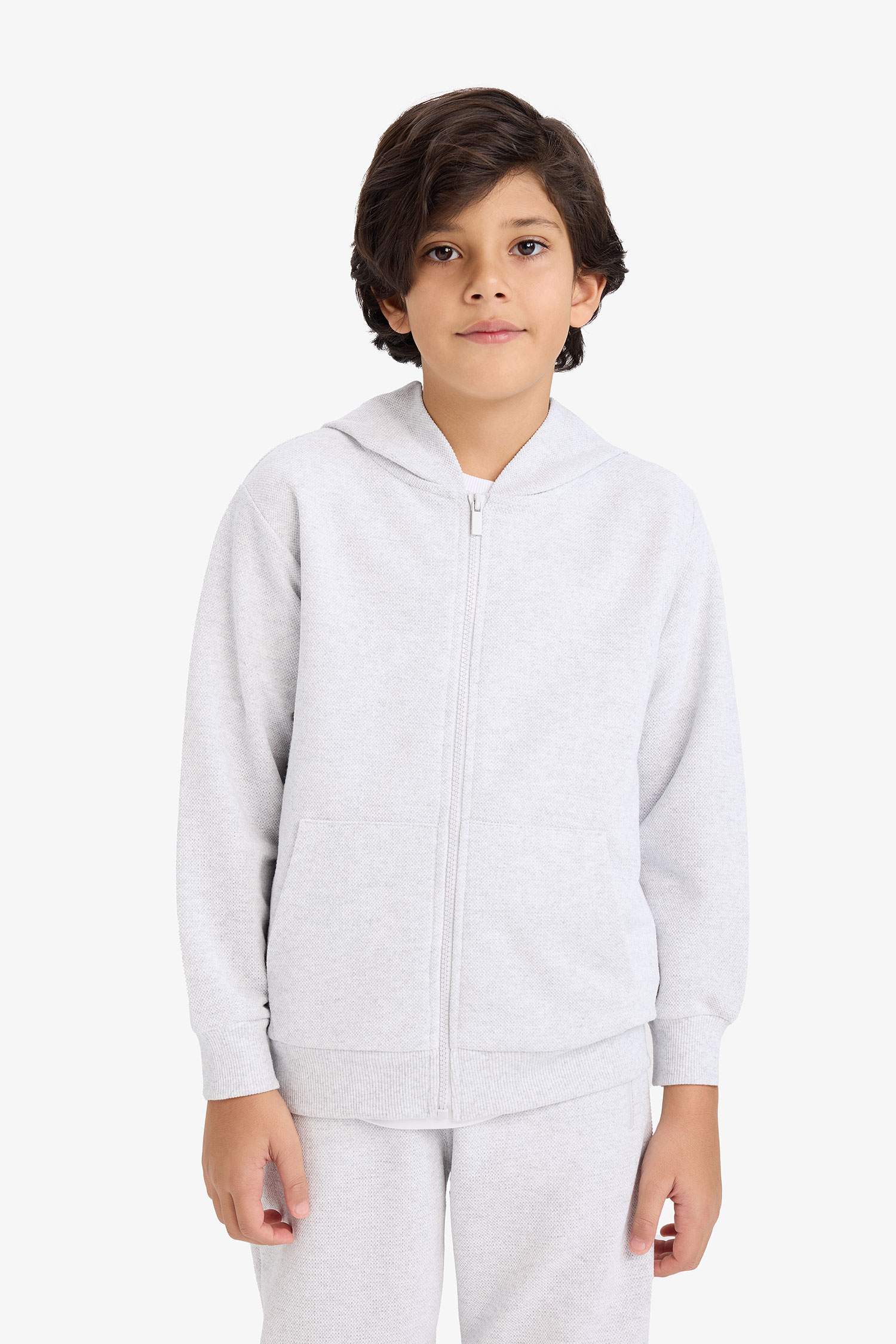 Erkek Çocuk Kapüşonlu Pike Fermuarlı Sweatshirt