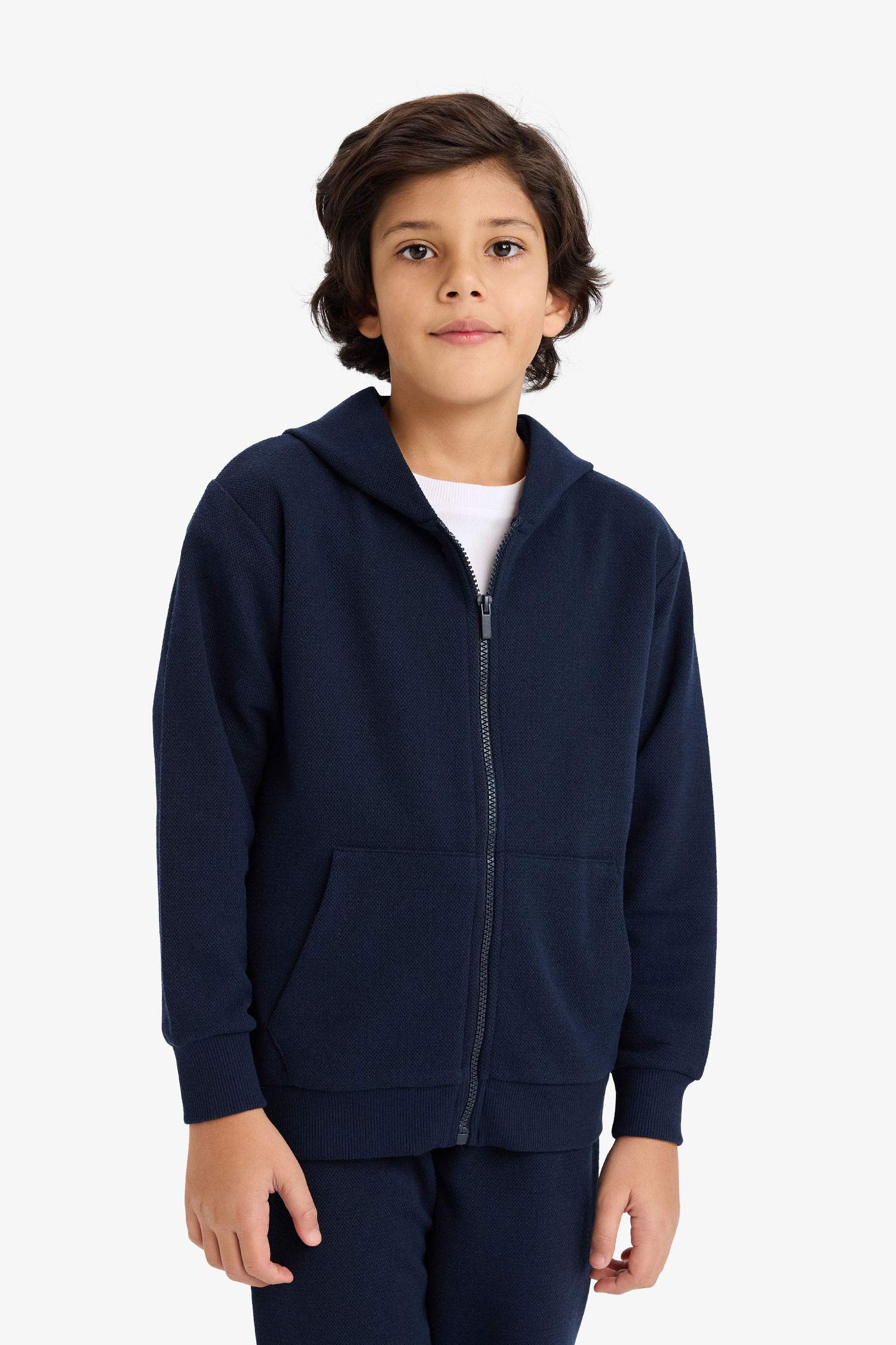 Erkek Çocuk Kapüşonlu Pike Fermuarlı Sweatshirt