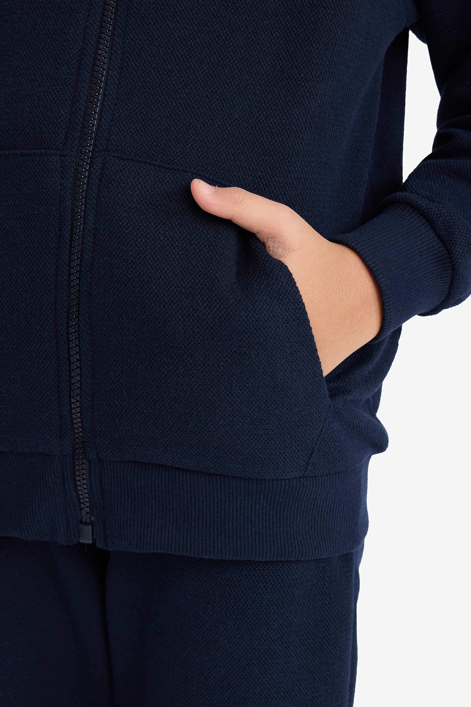 Erkek Çocuk Kapüşonlu Pike Fermuarlı Sweatshirt