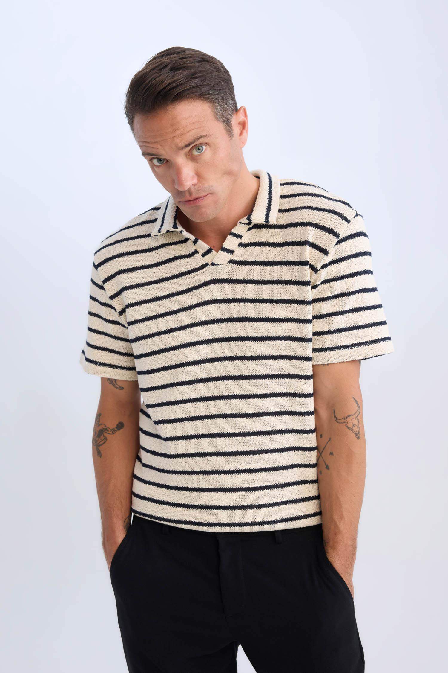 Regular Fit Striped Short Sleeve Polo T-Shirt