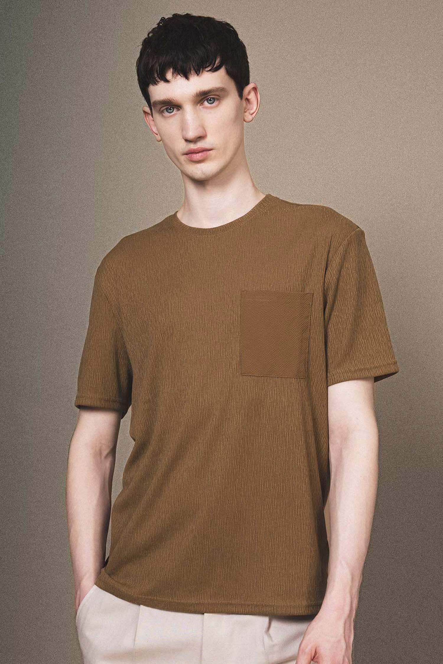 تيشيرت نص كم برقبة مستديرة وقصة عادية