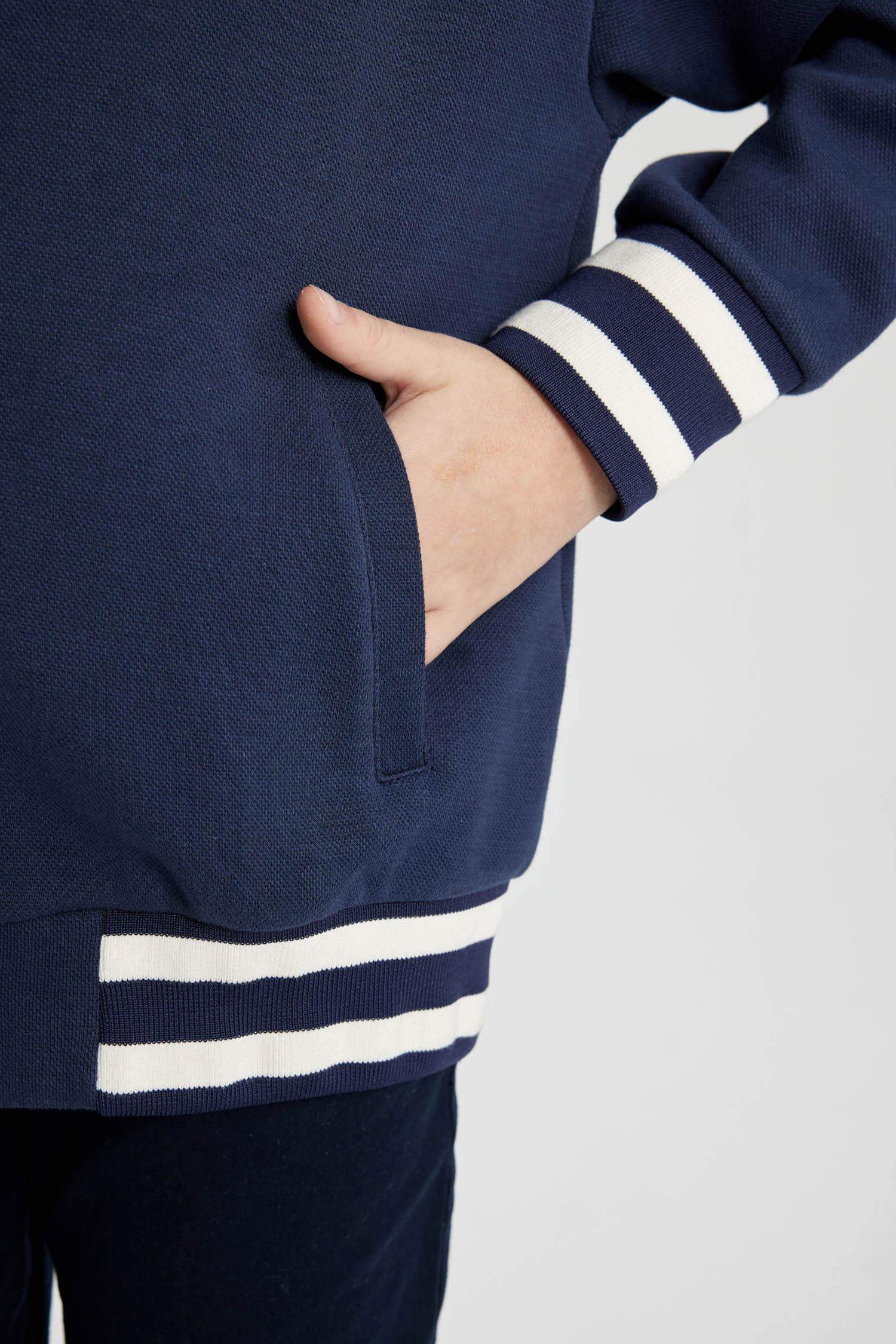 Erkek Çocuk Kolej Yaka Baskılı Çıtçıt Kapamalı Çift Cepli Mevsimlik Bomber Hırka