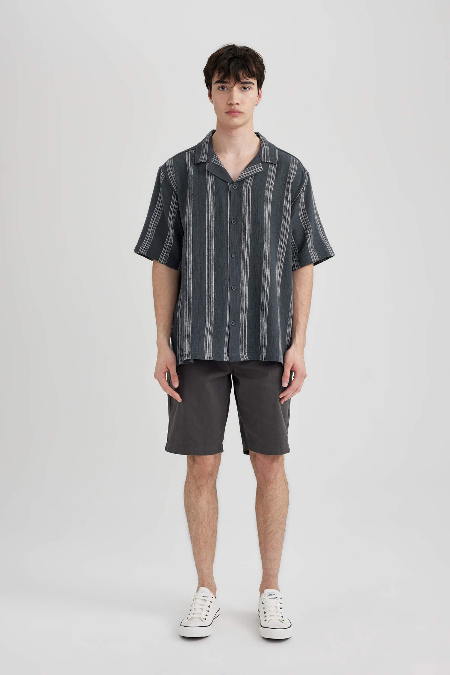 Relax Fit Resort Collar Striped Short Sleeve Shirt