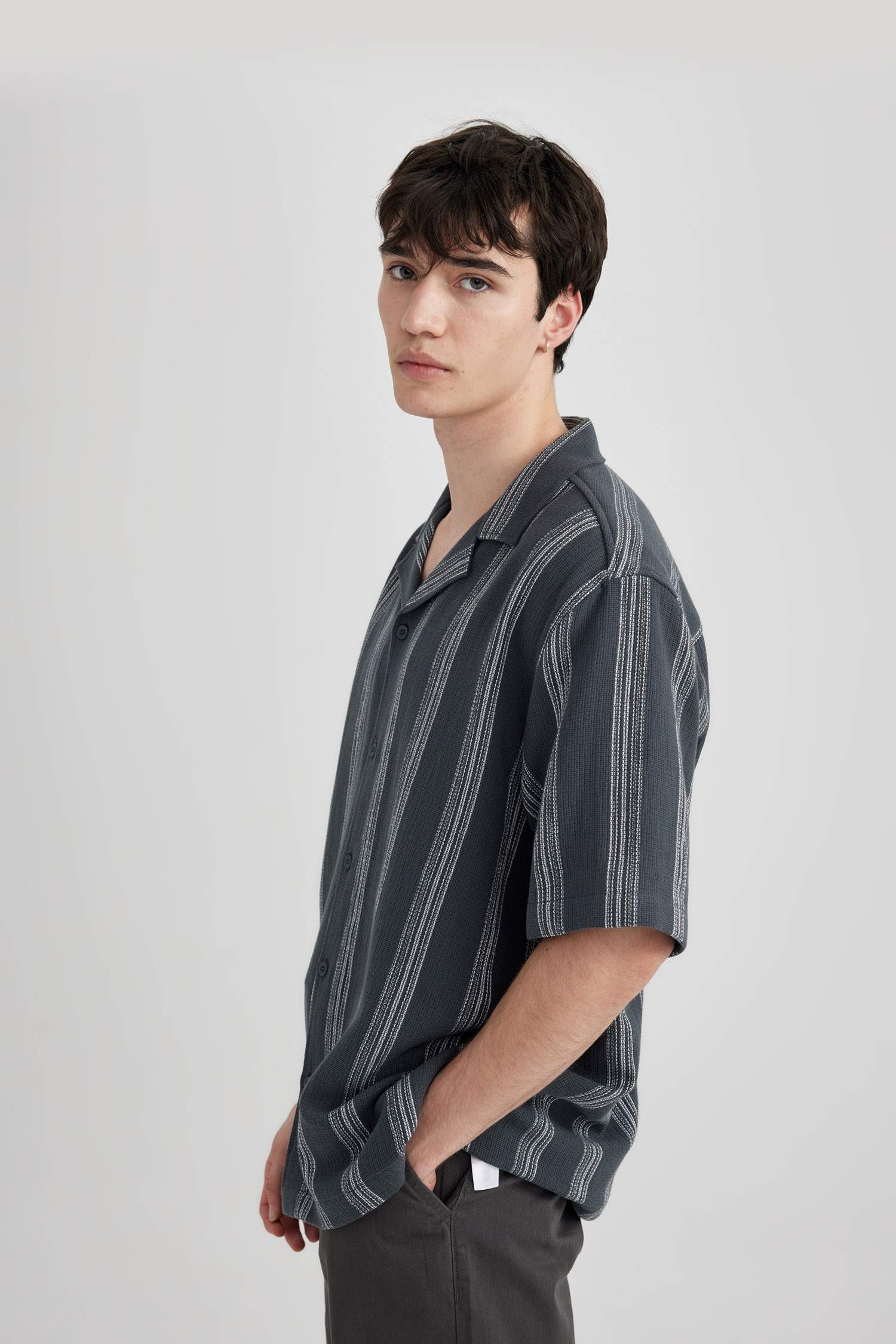 Relax Fit Resort Collar Striped Short Sleeve Shirt