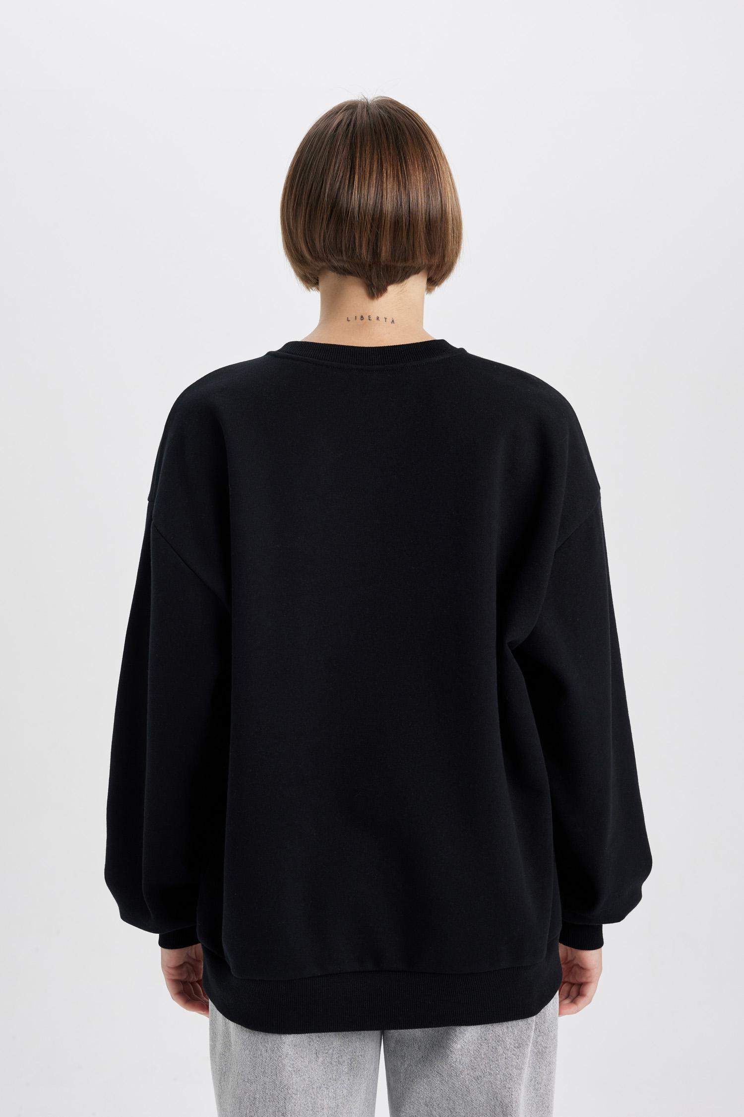 Oversize Fit Crew Neck Printed Thick Sweatshirt