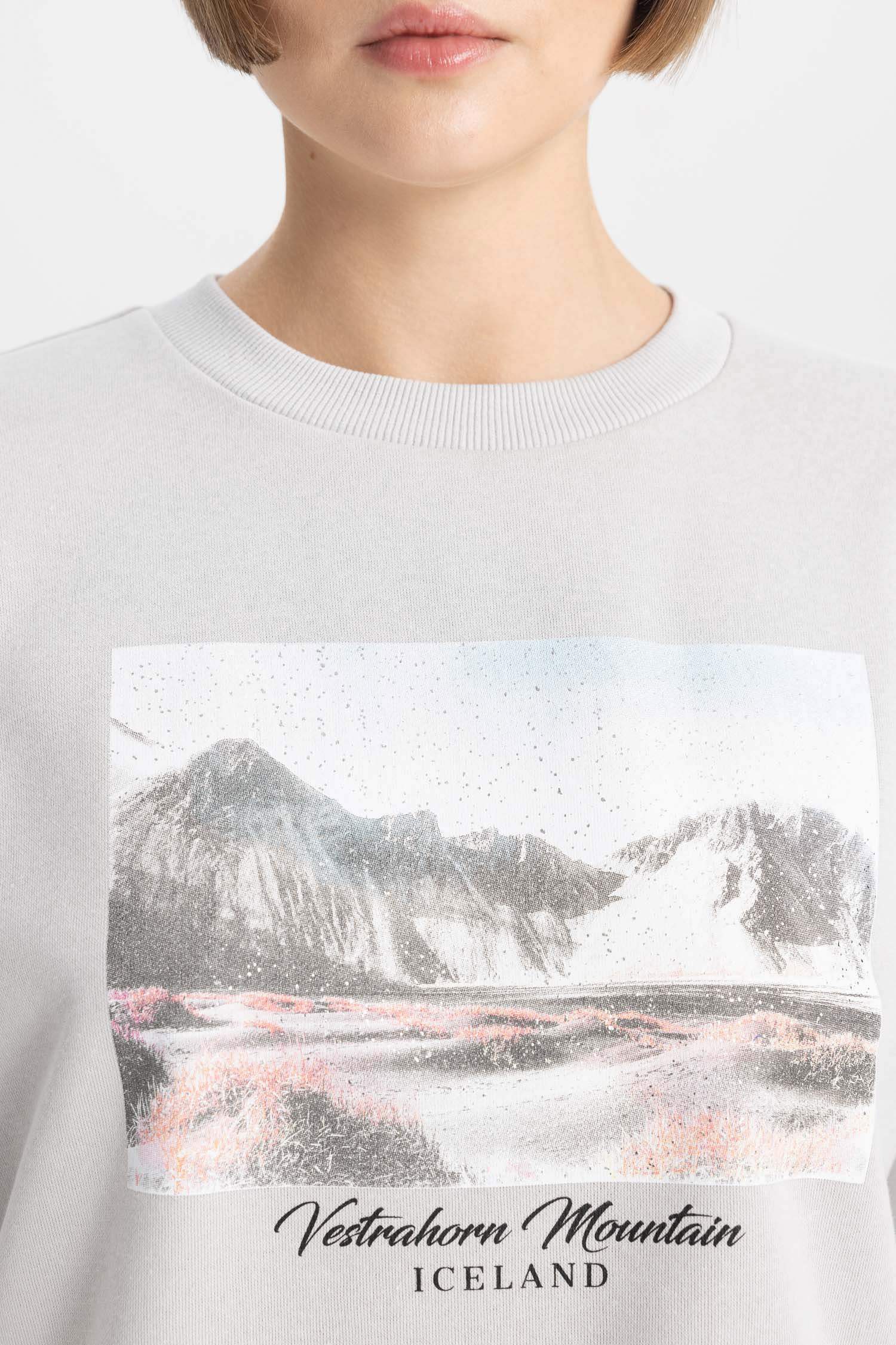 Oversize Fit Geniş Kalıp Bisiklet Yaka Baskılı Kalın Kumaş Sweatshirt