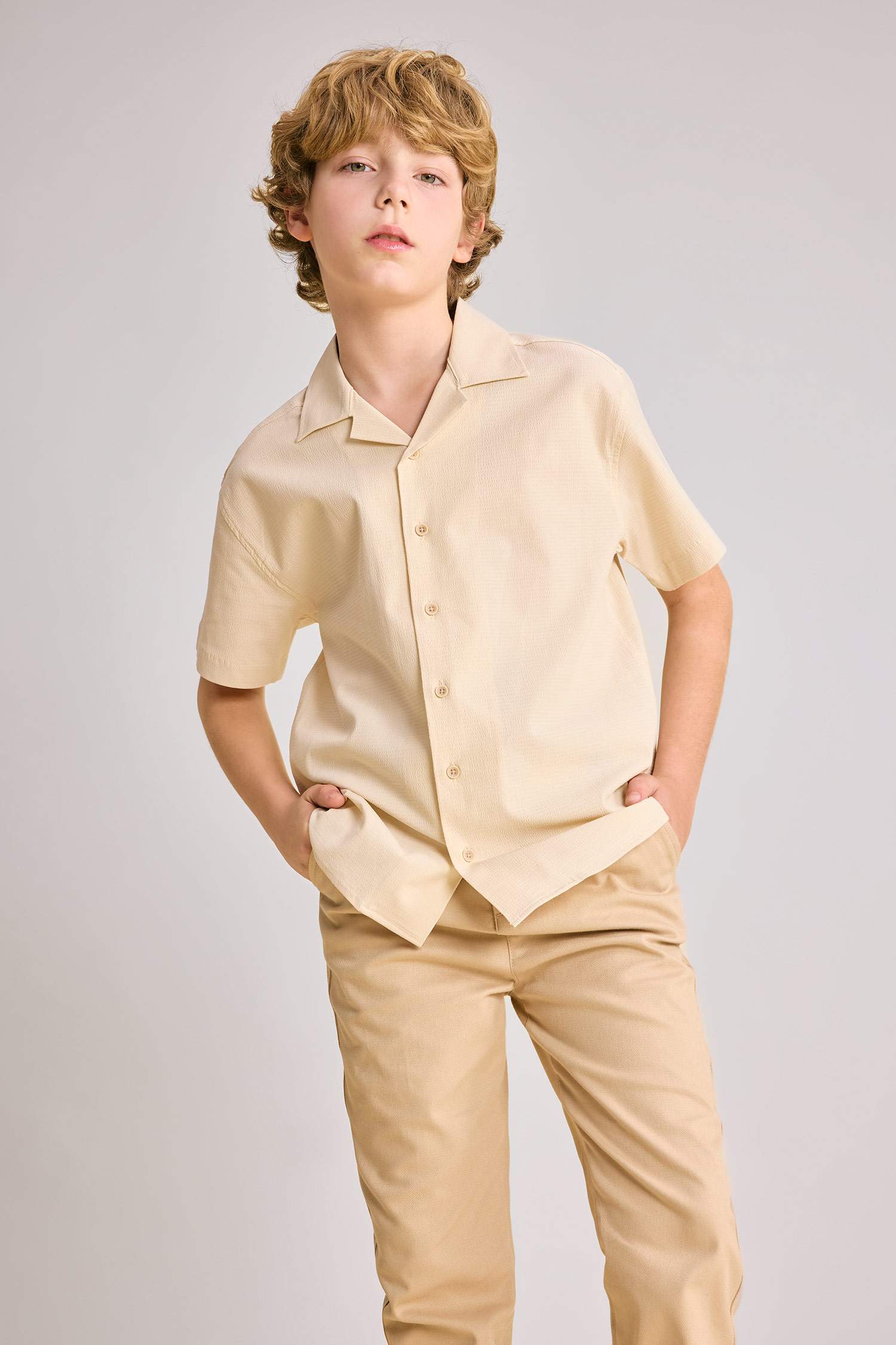 Boy Oversize Fit Polo Neck Waffle Shirt
