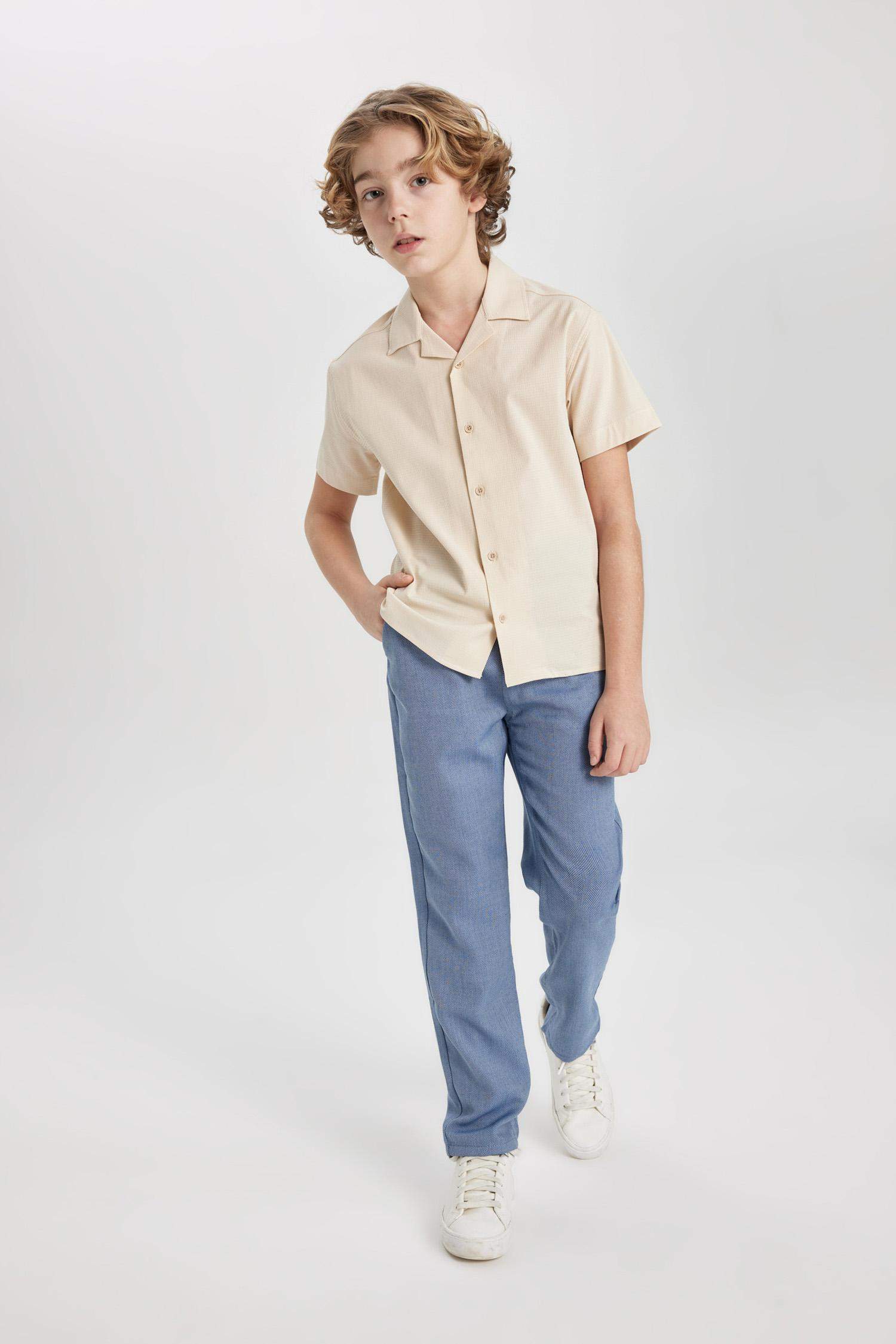 Boy Oversize Fit Polo Neck Waffle Shirt