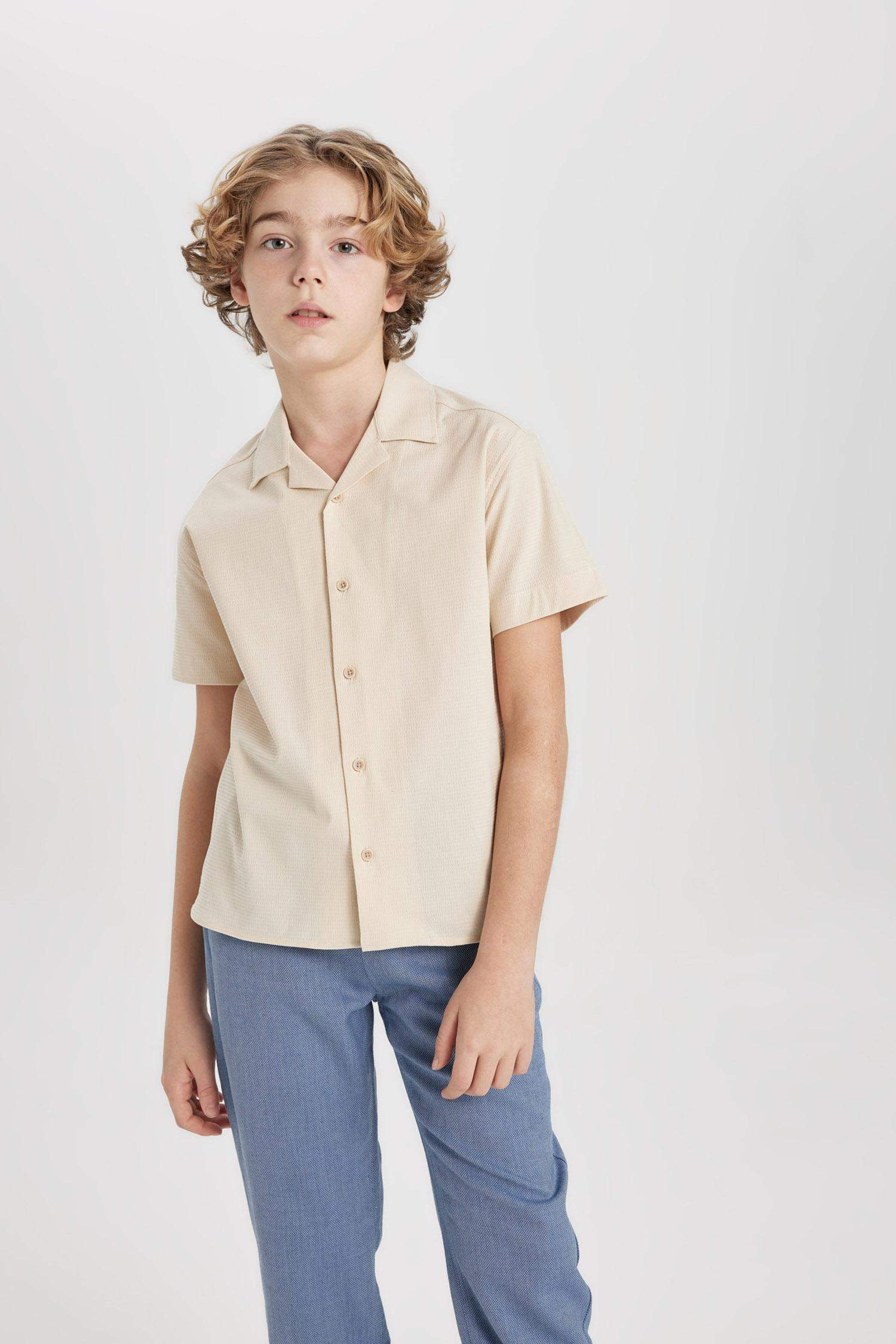 Boy Oversize Fit Polo Neck Waffle Shirt