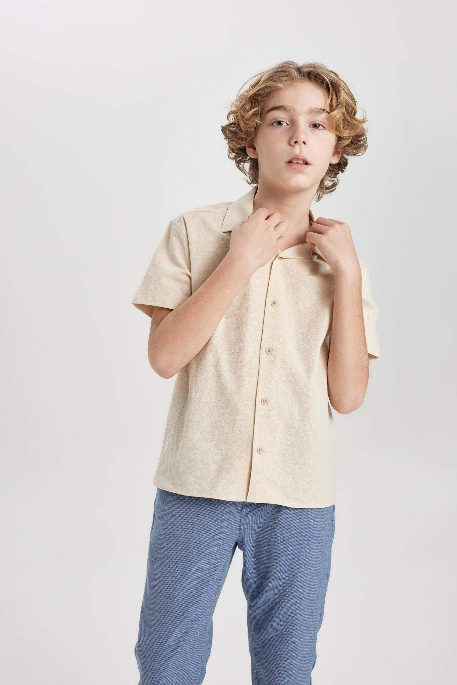 Boy Oversize Fit Polo Neck Waffle Shirt