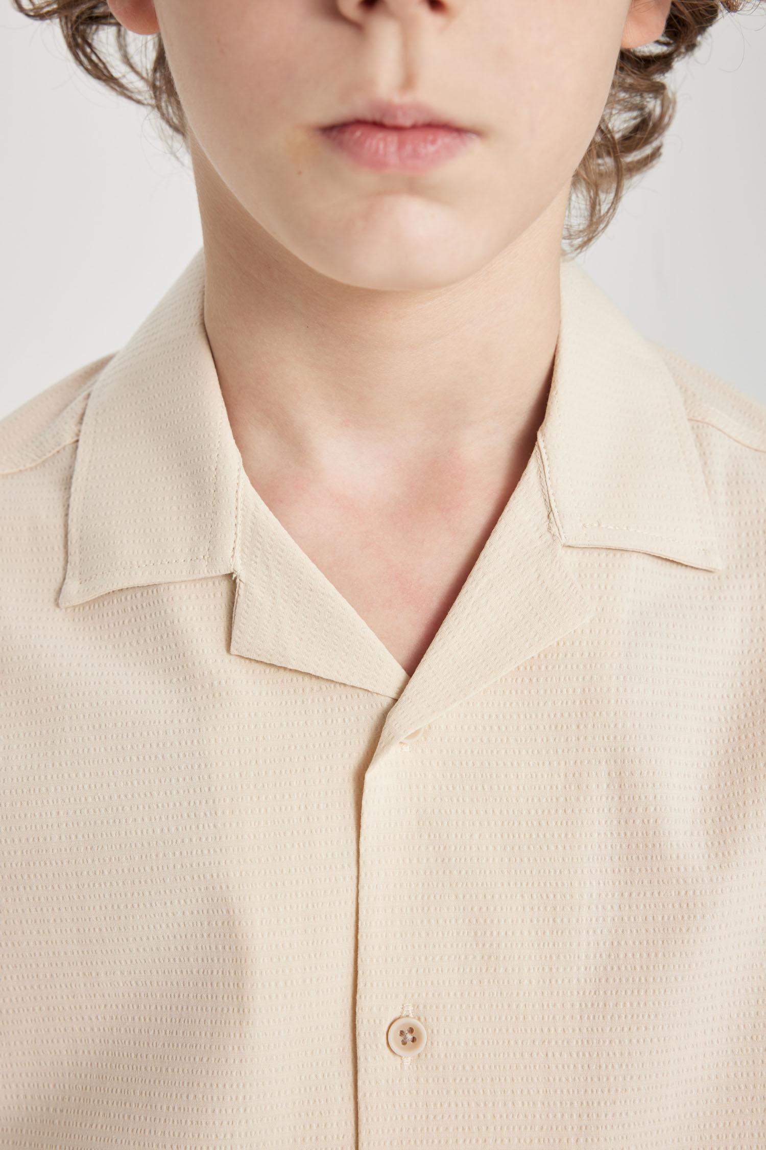 Boy Oversize Fit Polo Neck Waffle Shirt