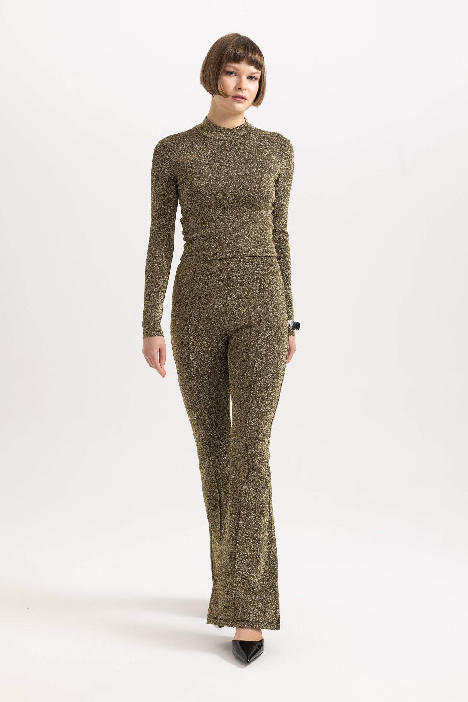 Wide Leg Geniş Paça Beli Lastikli Payetli Kumaş Pantolon