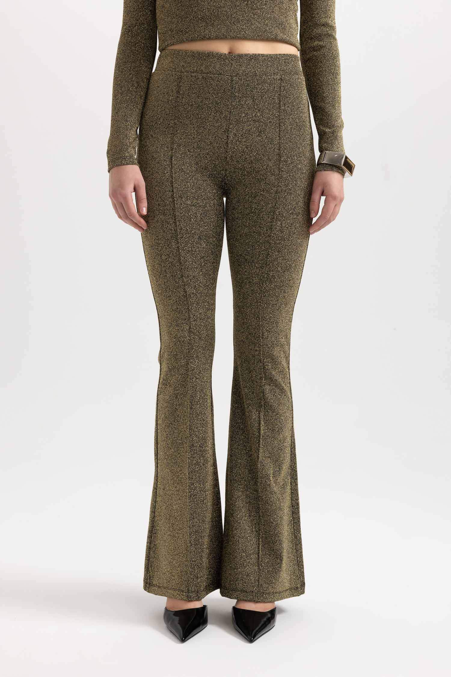 Wide Leg Geniş Paça Beli Lastikli Payetli Kumaş Pantolon