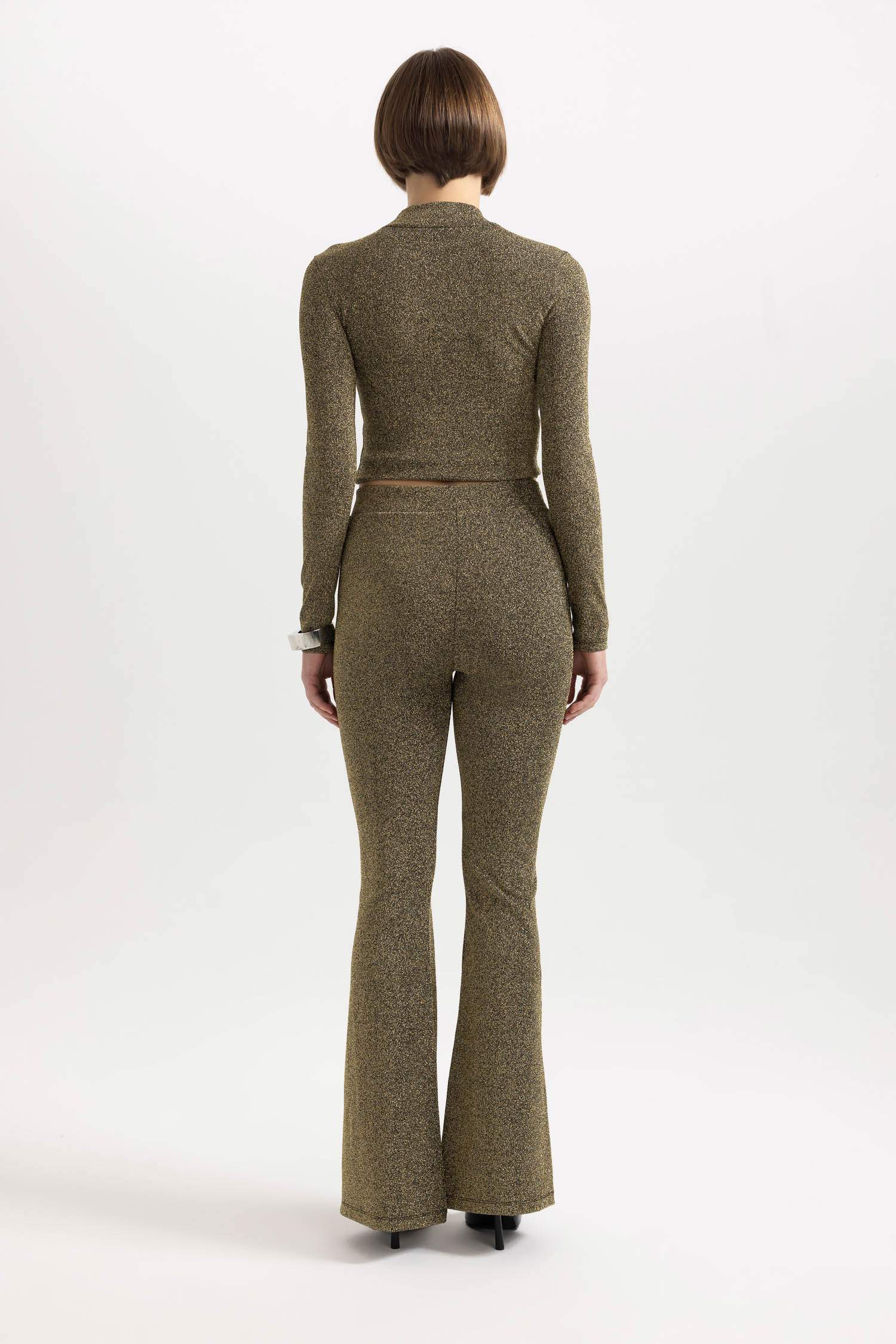 Wide Leg Geniş Paça Beli Lastikli Payetli Kumaş Pantolon