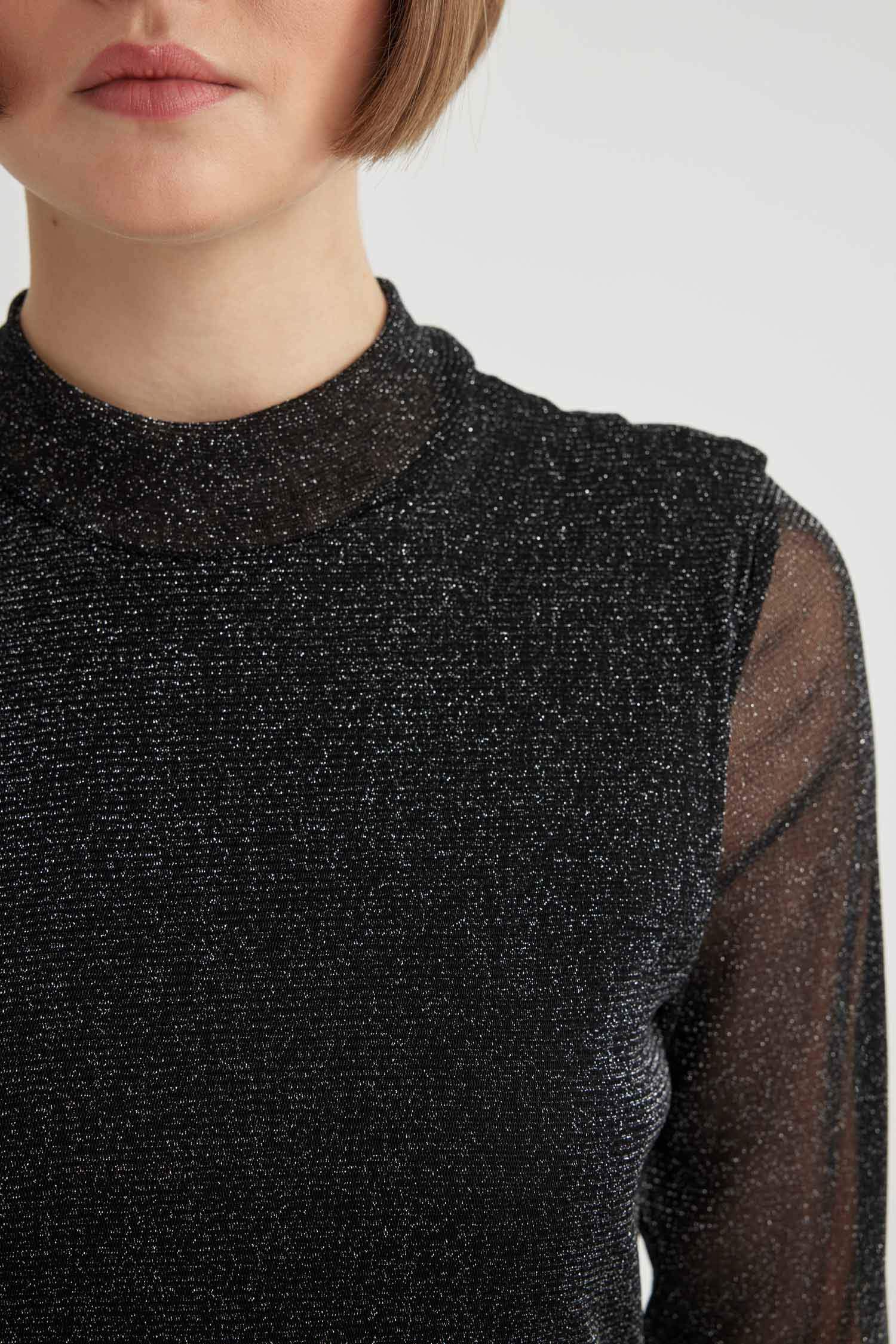 Bodycon Vücudu Saran Basic Düz Yarım Balıkçı Yaka Uzun Kollu Tül Midi Elbise