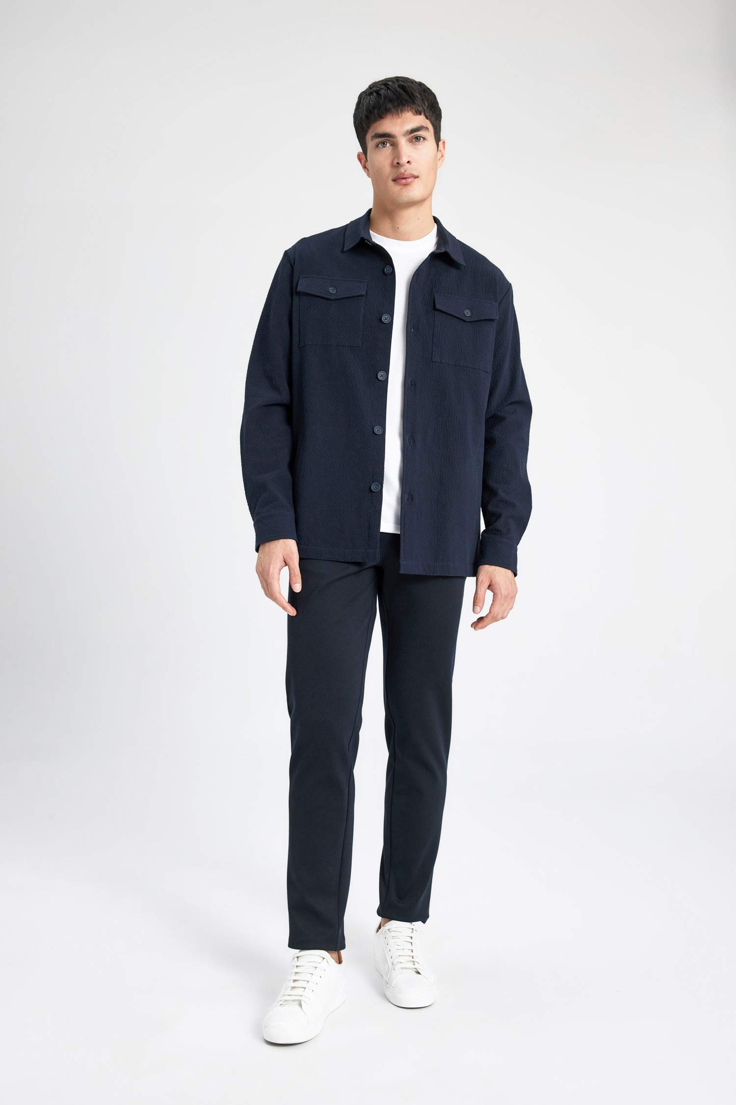 Regular Fit Polo Yaka Gofre Dokulu Gömlek Ceket