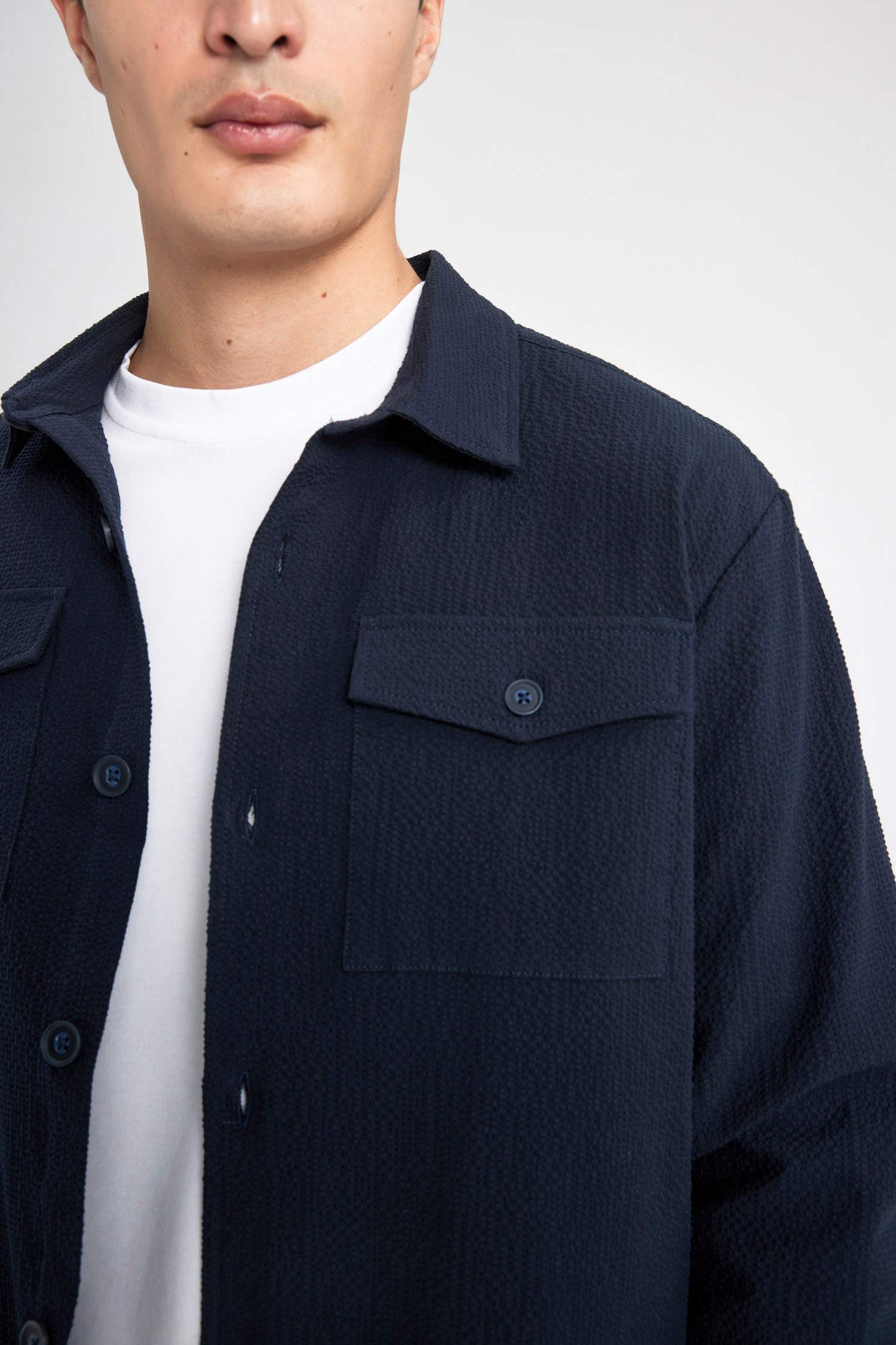 Regular Fit Polo Yaka Gofre Dokulu Gömlek Ceket