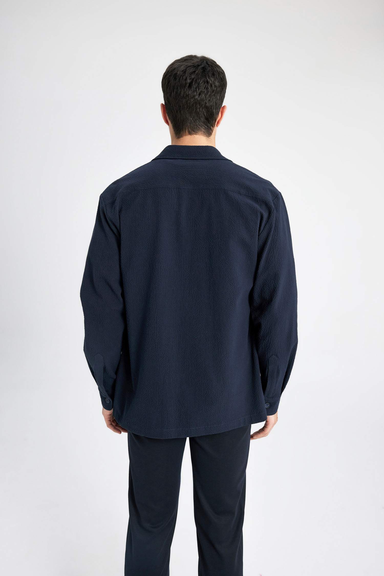 Regular Fit Polo Yaka Gofre Dokulu Gömlek Ceket