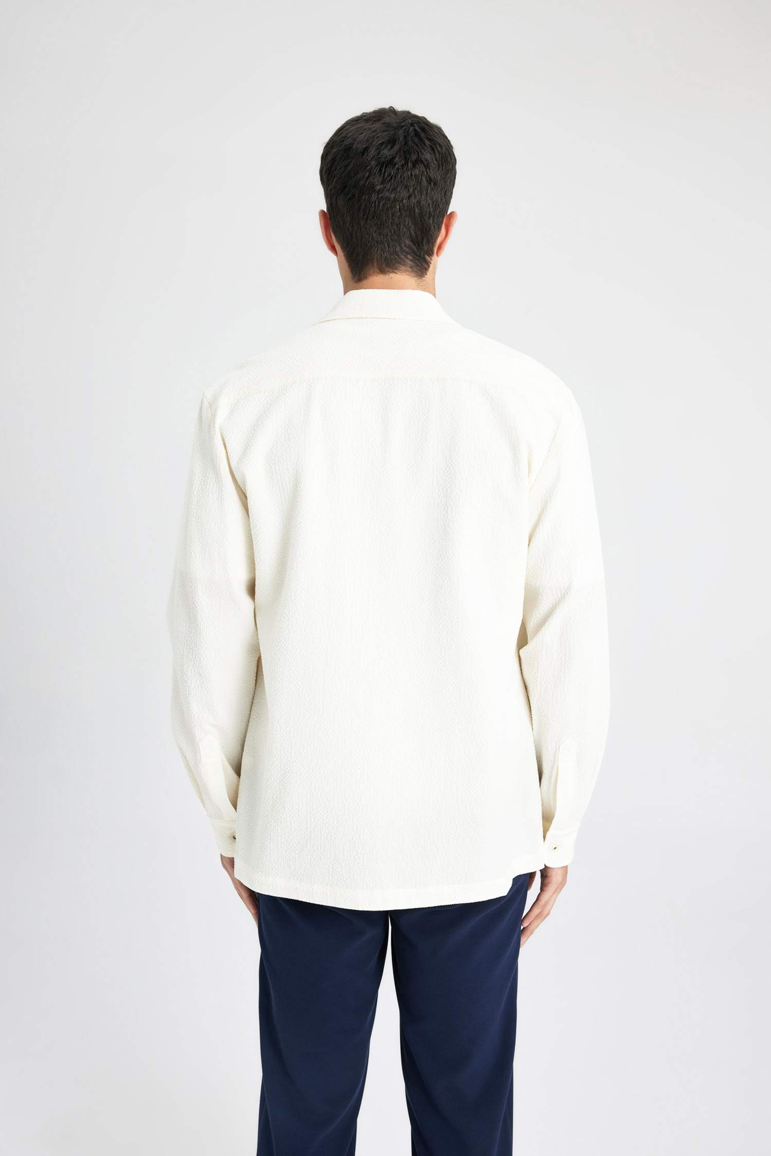 Regular Fit Polo Yaka Gofre Dokulu Gömlek Ceket