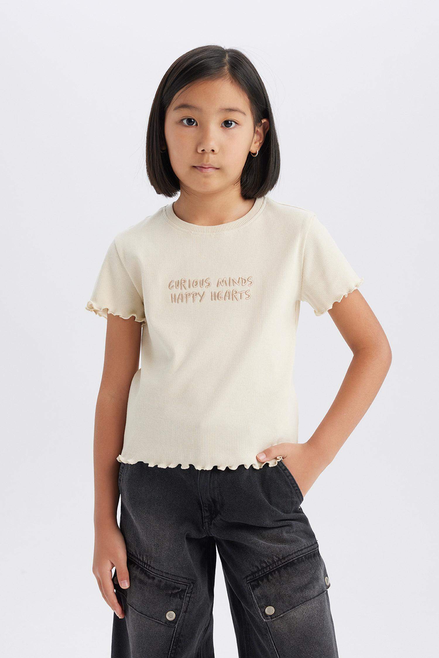 Детская футболка с коротким рукавом, облегающая, с принтом и ребристой тканью