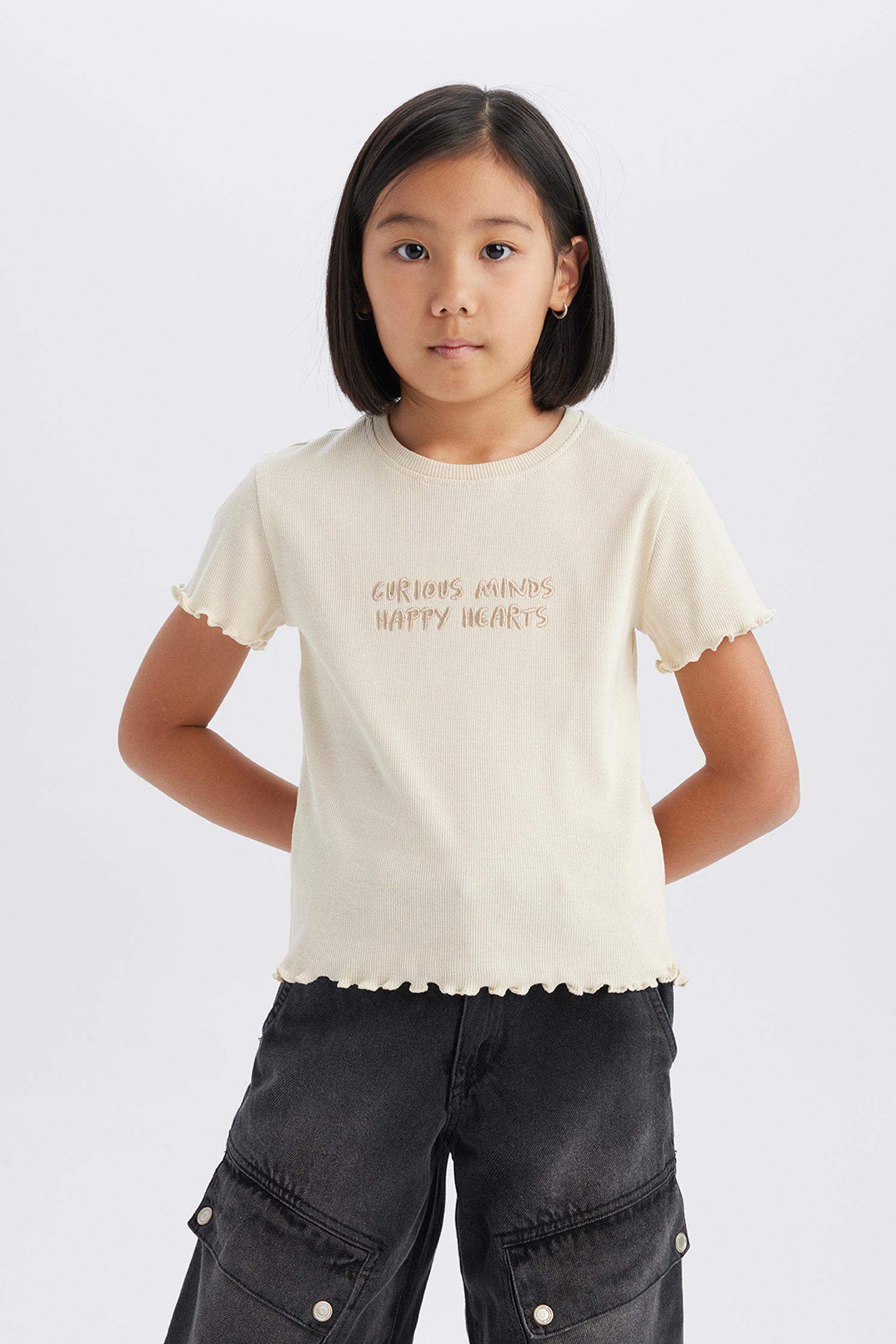 Детская футболка с коротким рукавом, облегающая, с принтом и ребристой тканью