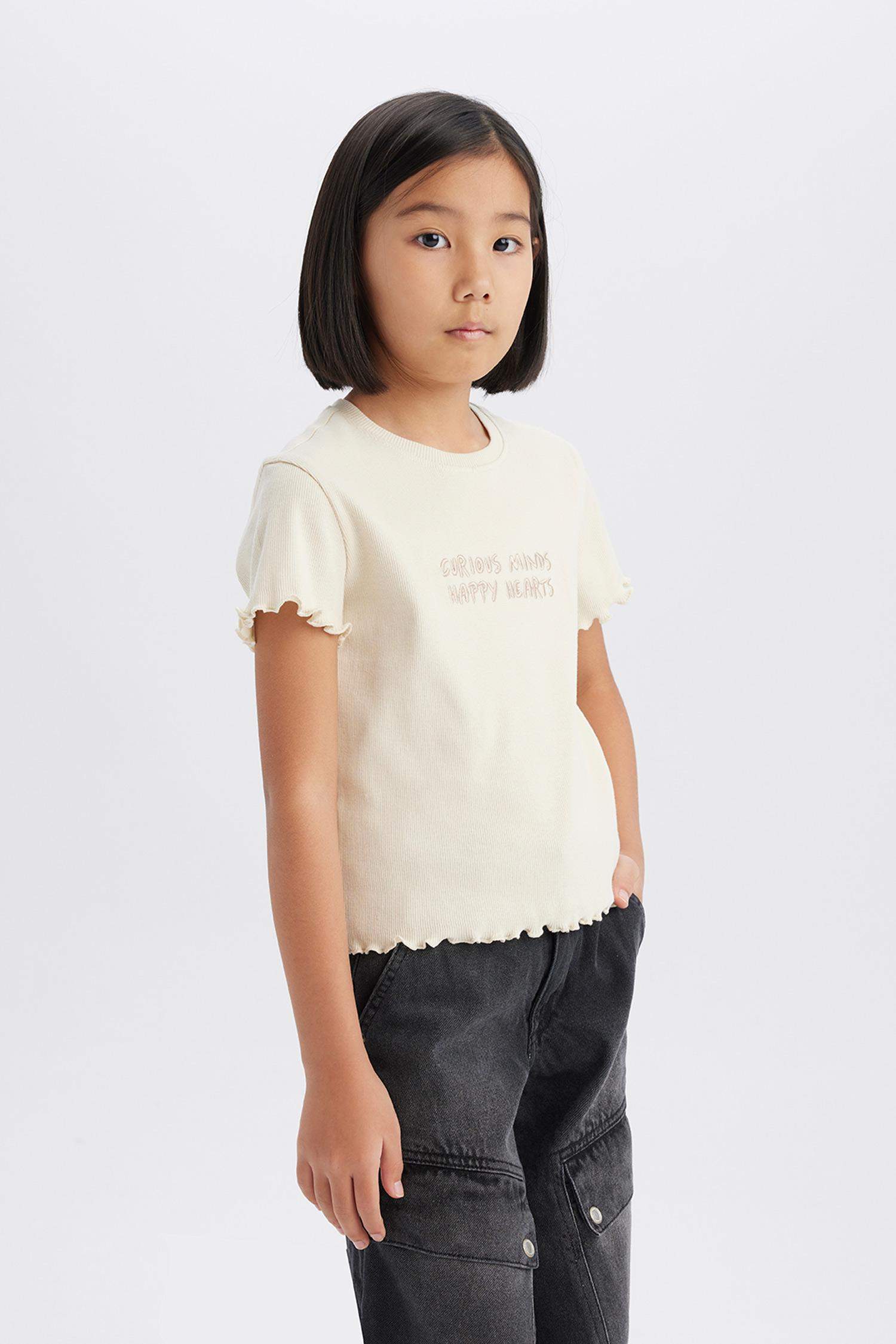 Детская футболка с коротким рукавом, облегающая, с принтом и ребристой тканью