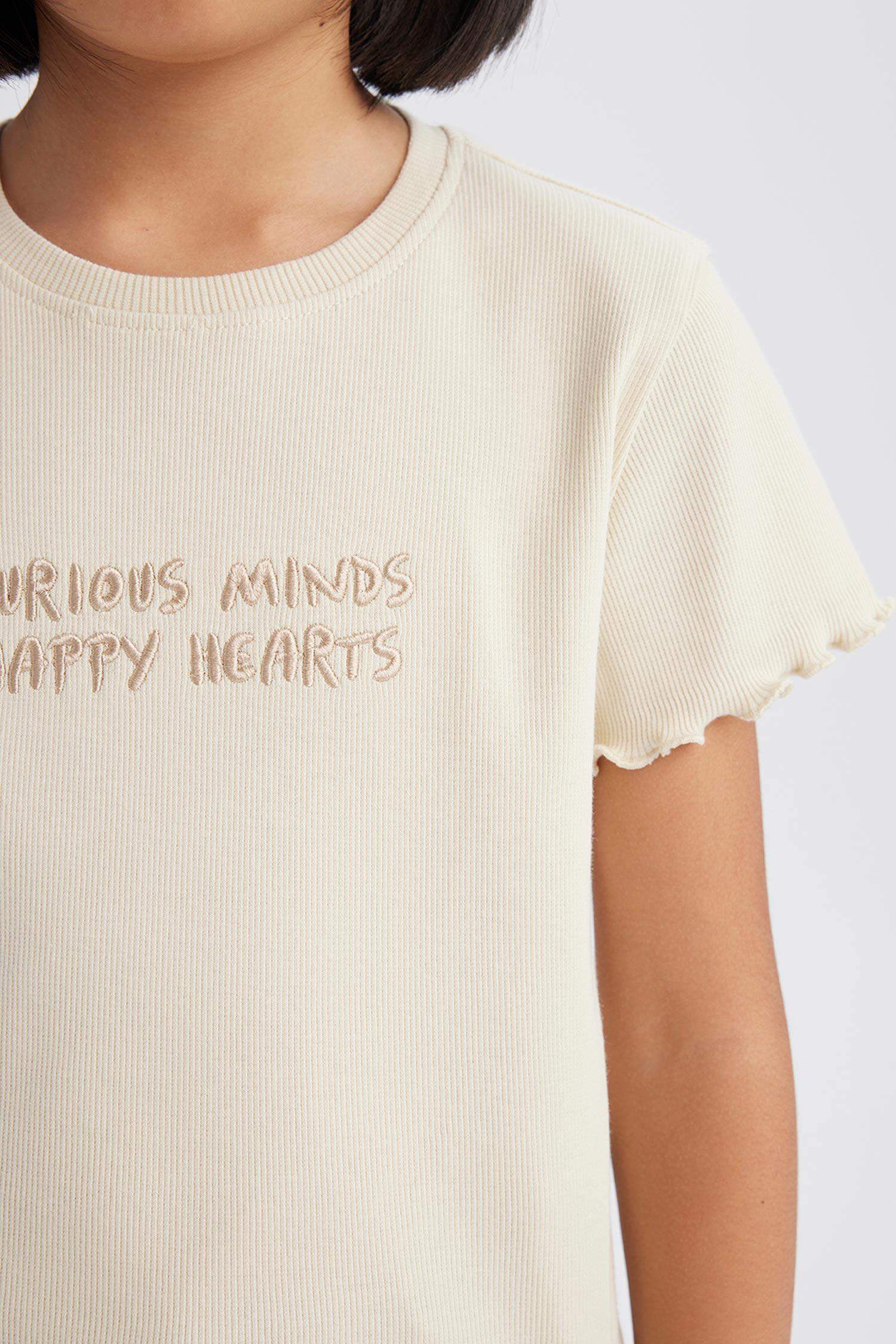 Детская футболка с коротким рукавом, облегающая, с принтом и ребристой тканью