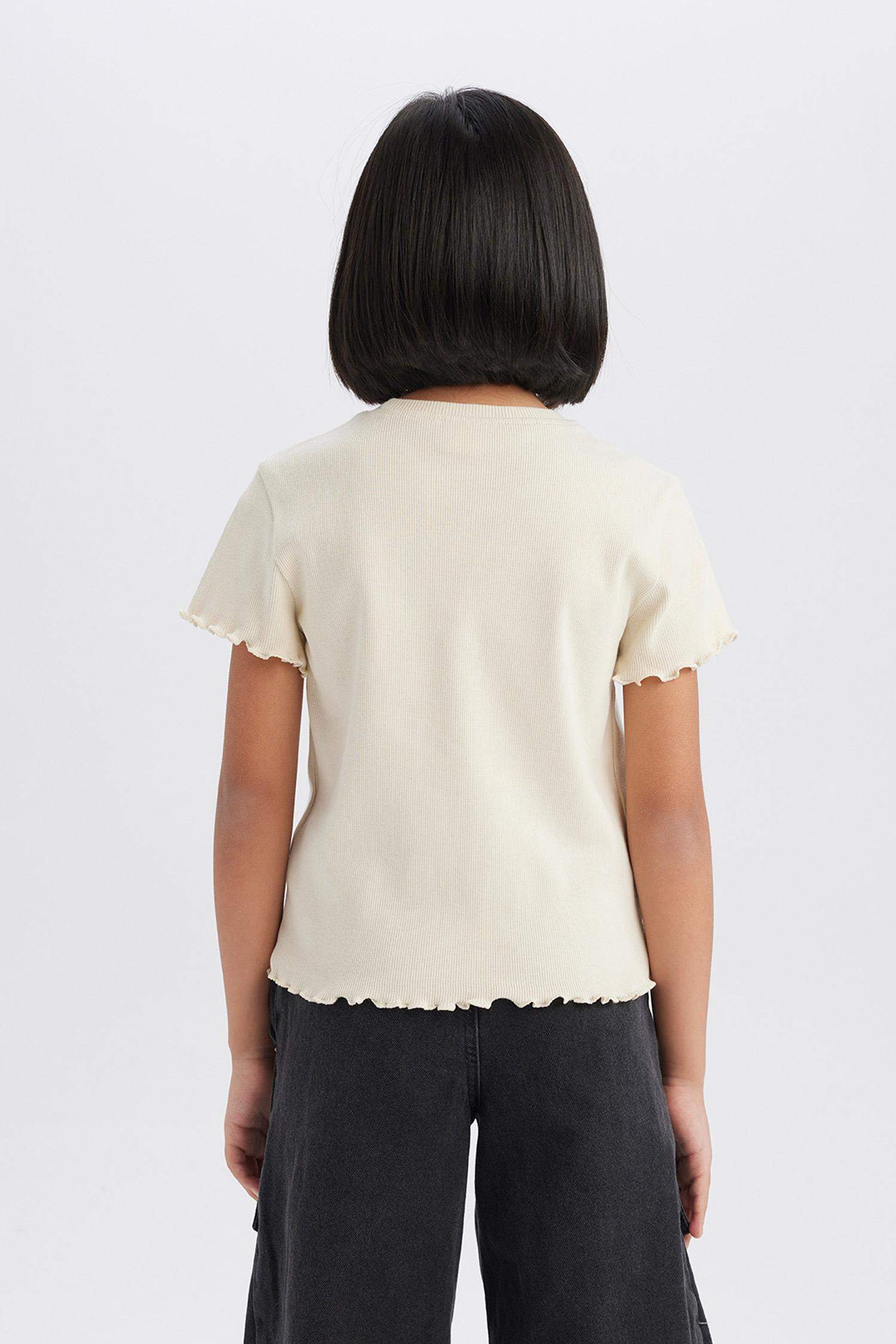 Детская футболка с коротким рукавом, облегающая, с принтом и ребристой тканью