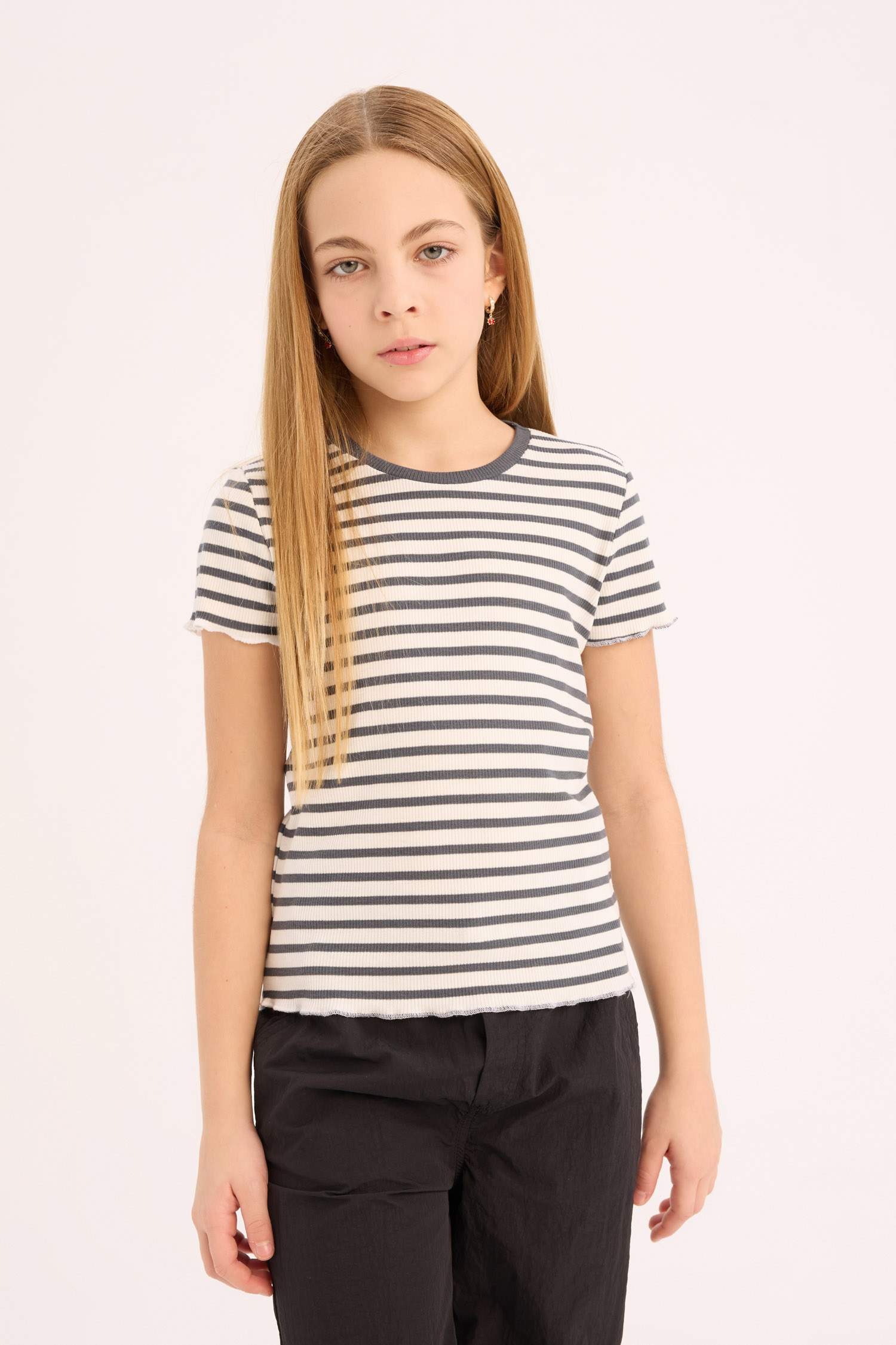 Girl Slim Fit Crew Neck Striped T-Shirt