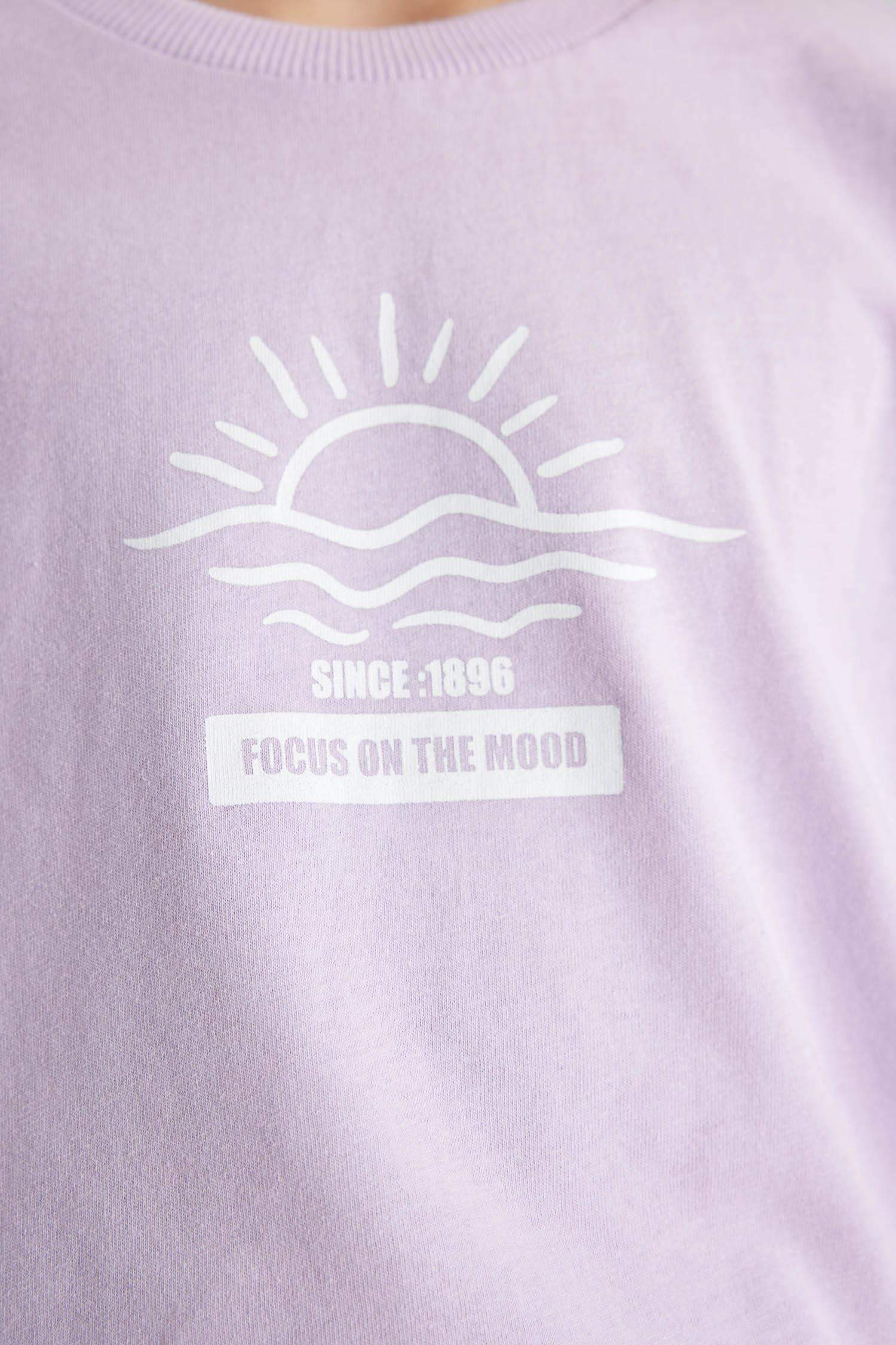 Kız Çocuk Relax Fit Bisiklet Yaka Baskılı 2'li Kısa Kollu Tişört