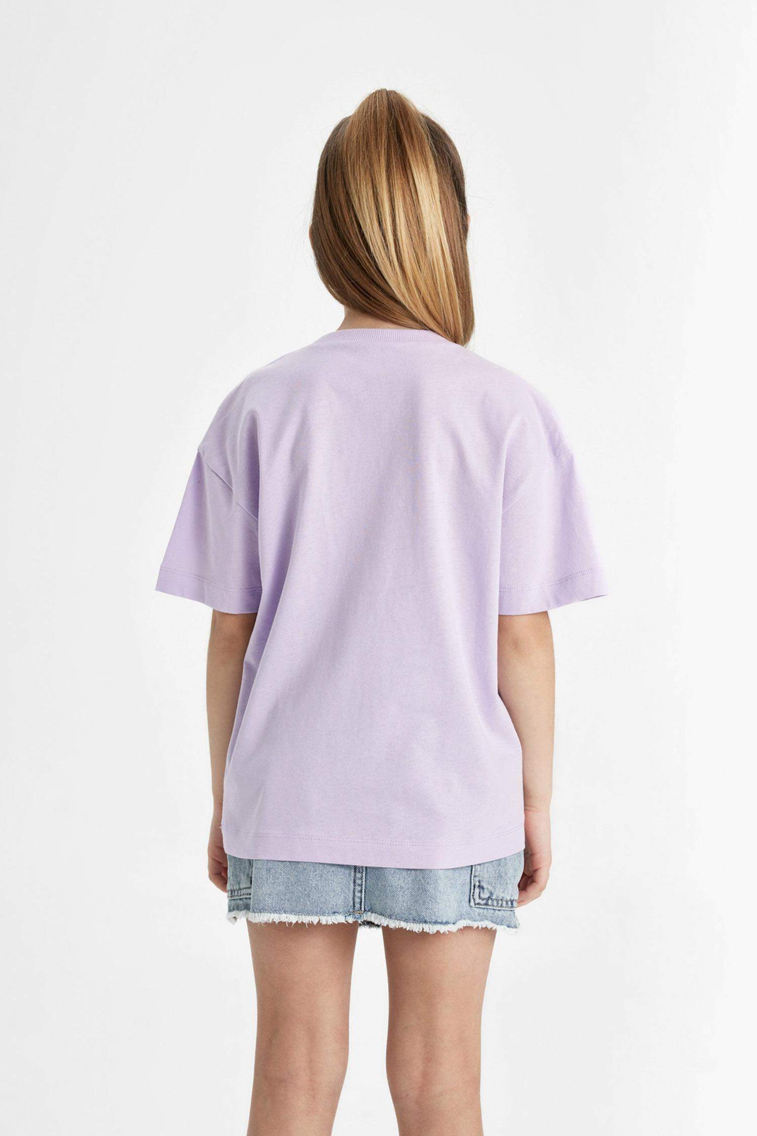 Kız Çocuk Relax Fit Bisiklet Yaka Baskılı 2'li Kısa Kollu Tişört