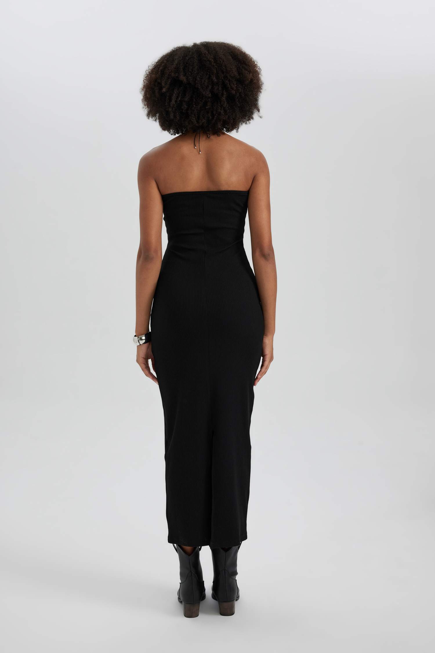 Straplez Fitilli Kaşkorse Maxi Elbise